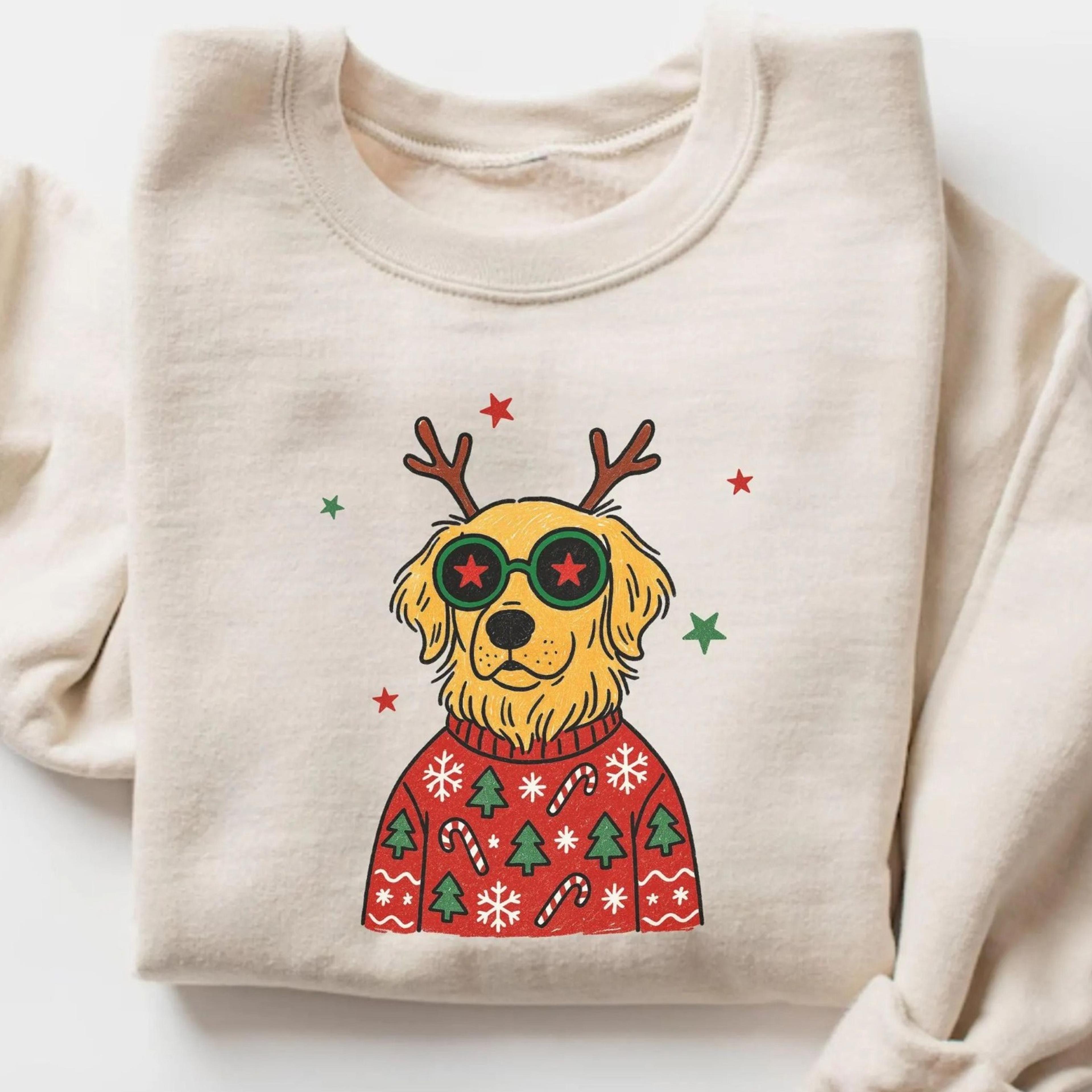 golden retriever christmas sweatshirt, retriever dog sweater, christmas golden retriever, retriever lover gift