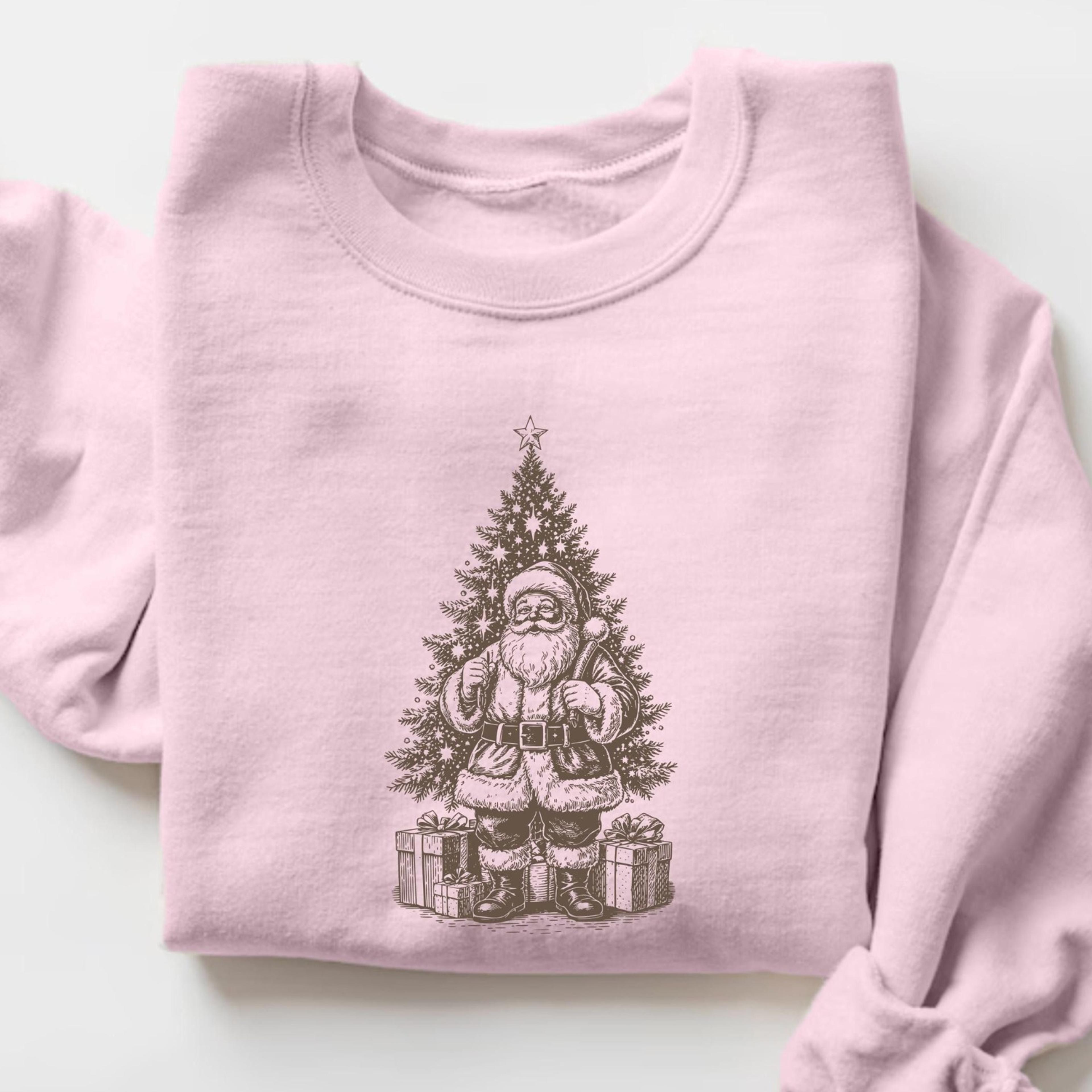 vintage santa christmas sweatshirt, retro xmas crewneck, rustic santa & tree shirt, classic christmas gift