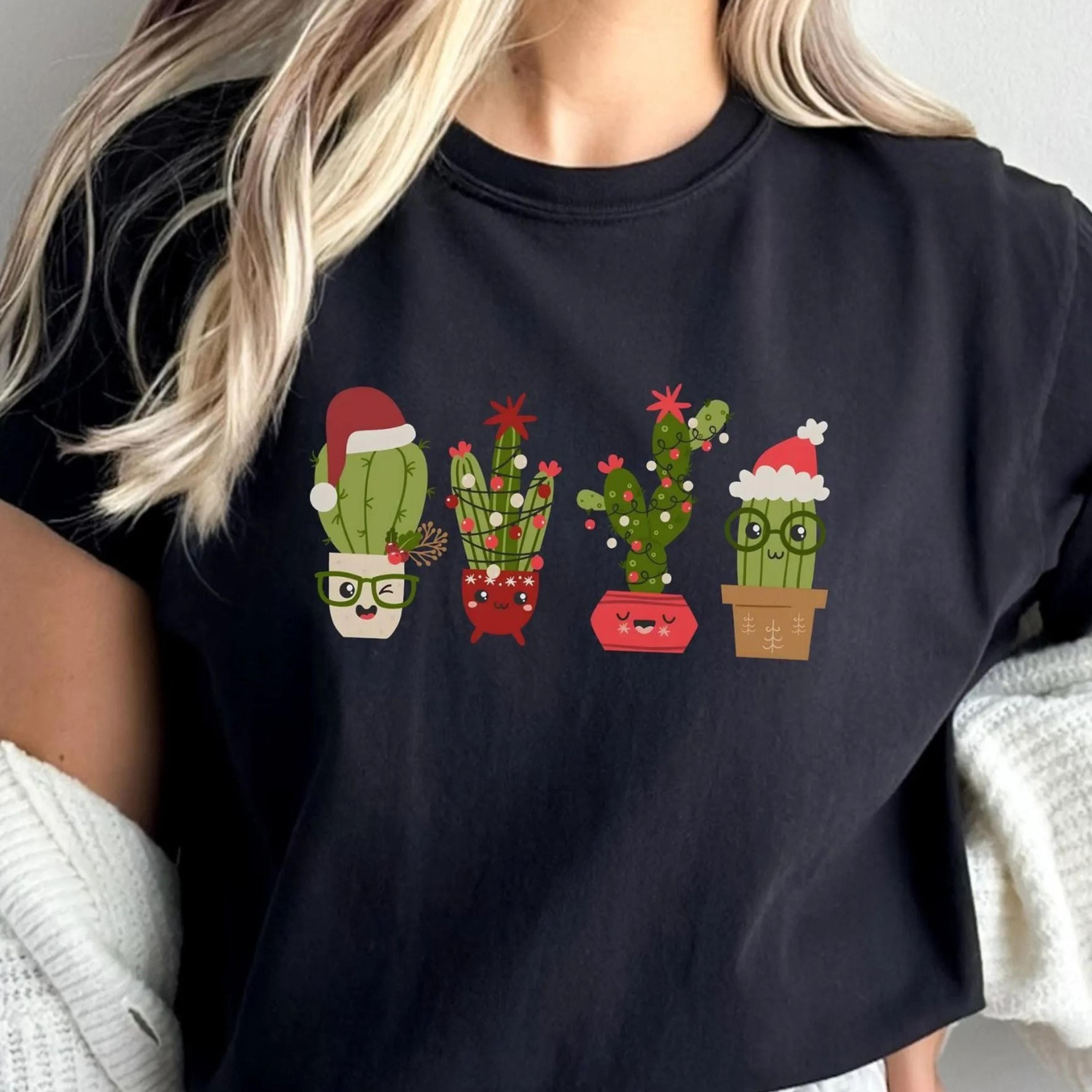 christmas cactus sweatshirt, cactus lover gift, christmas plant shirt, christmas plant lady shirt, cactus christmas shir