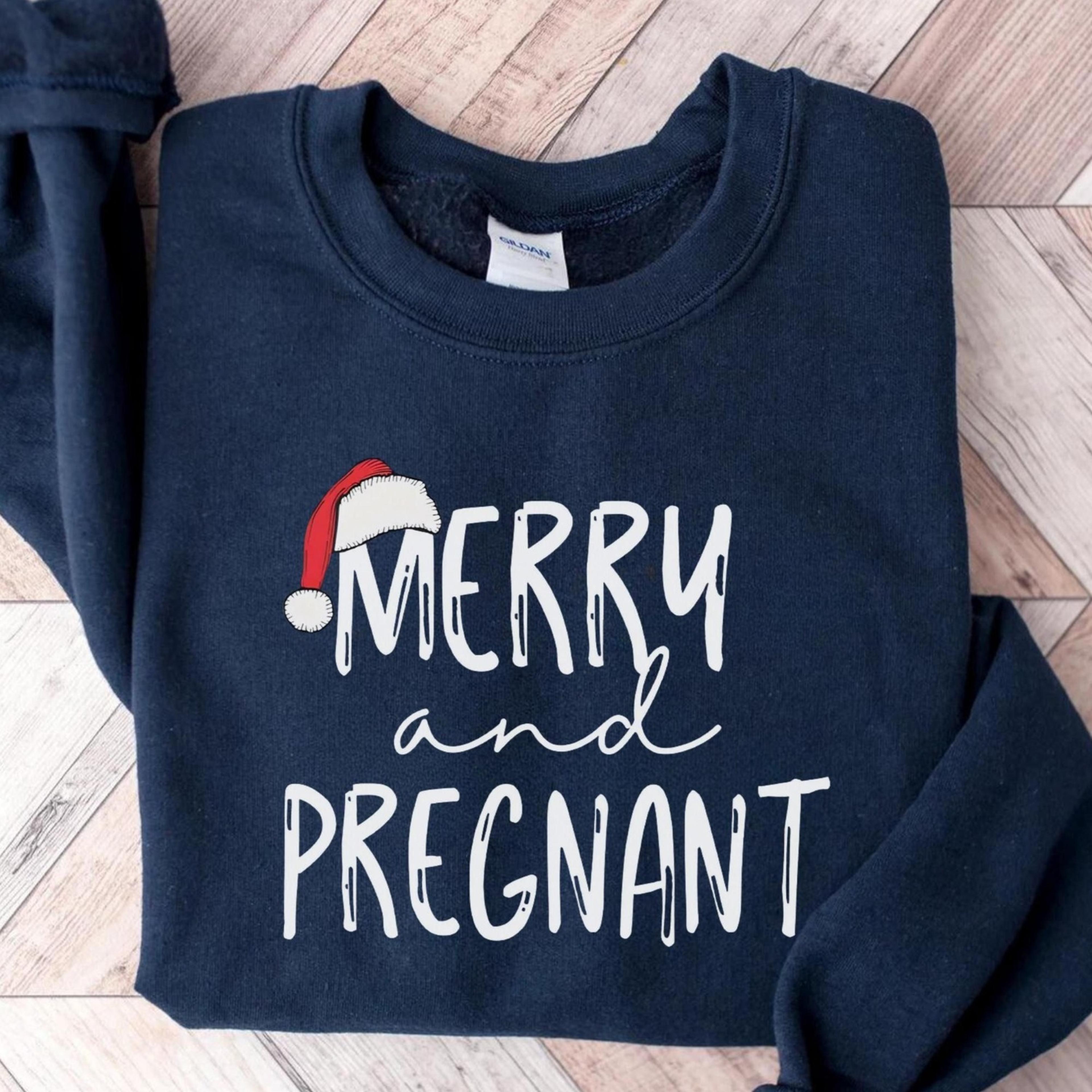 merry and pregnant, christmas pregnancy announcement sweatshirt, christmas pregnancy reveal, xmas baby