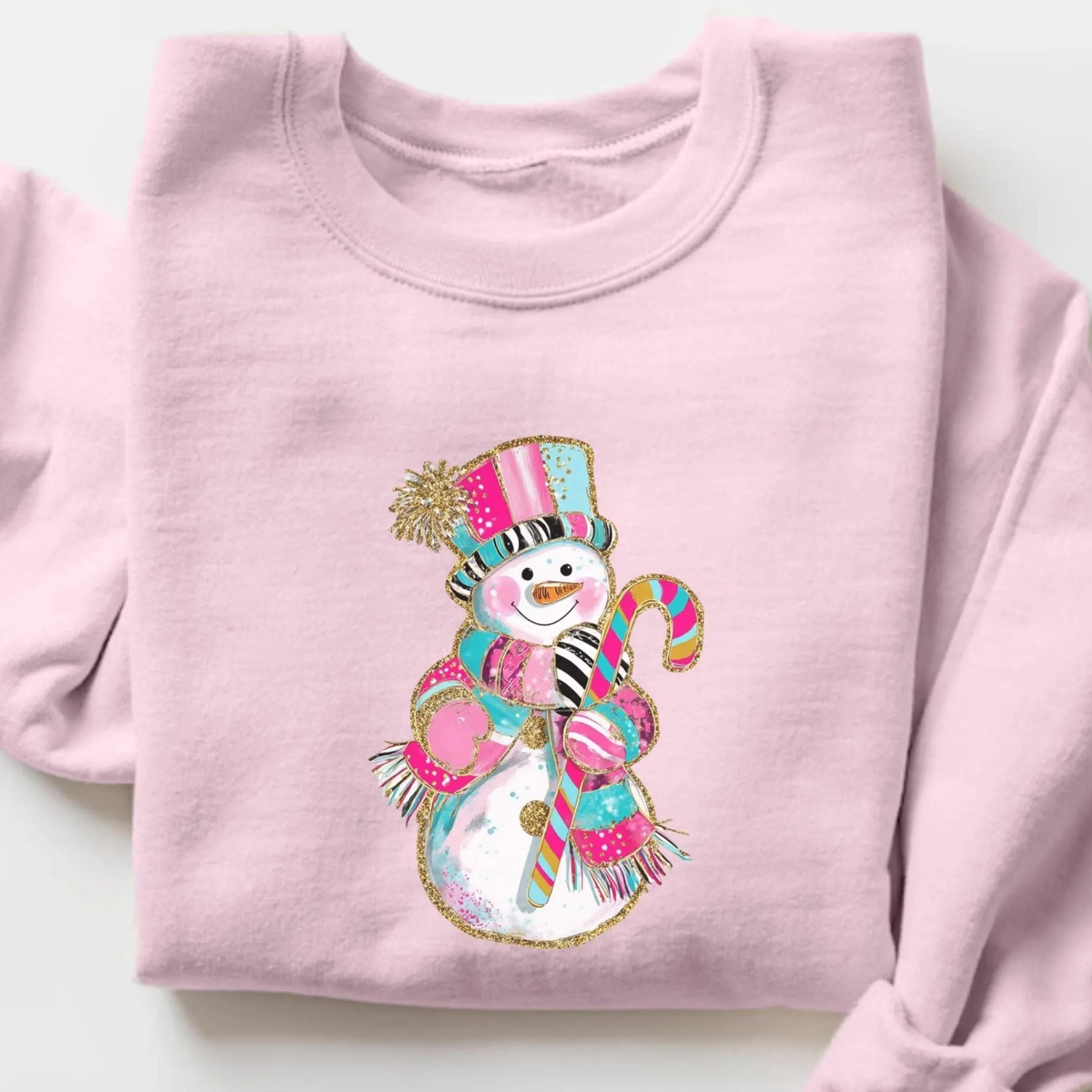 colorful glitter christmas snowman sweatshirt, sparkly christmas sweater, bright holiday shirt, shiny xmas graphic tee