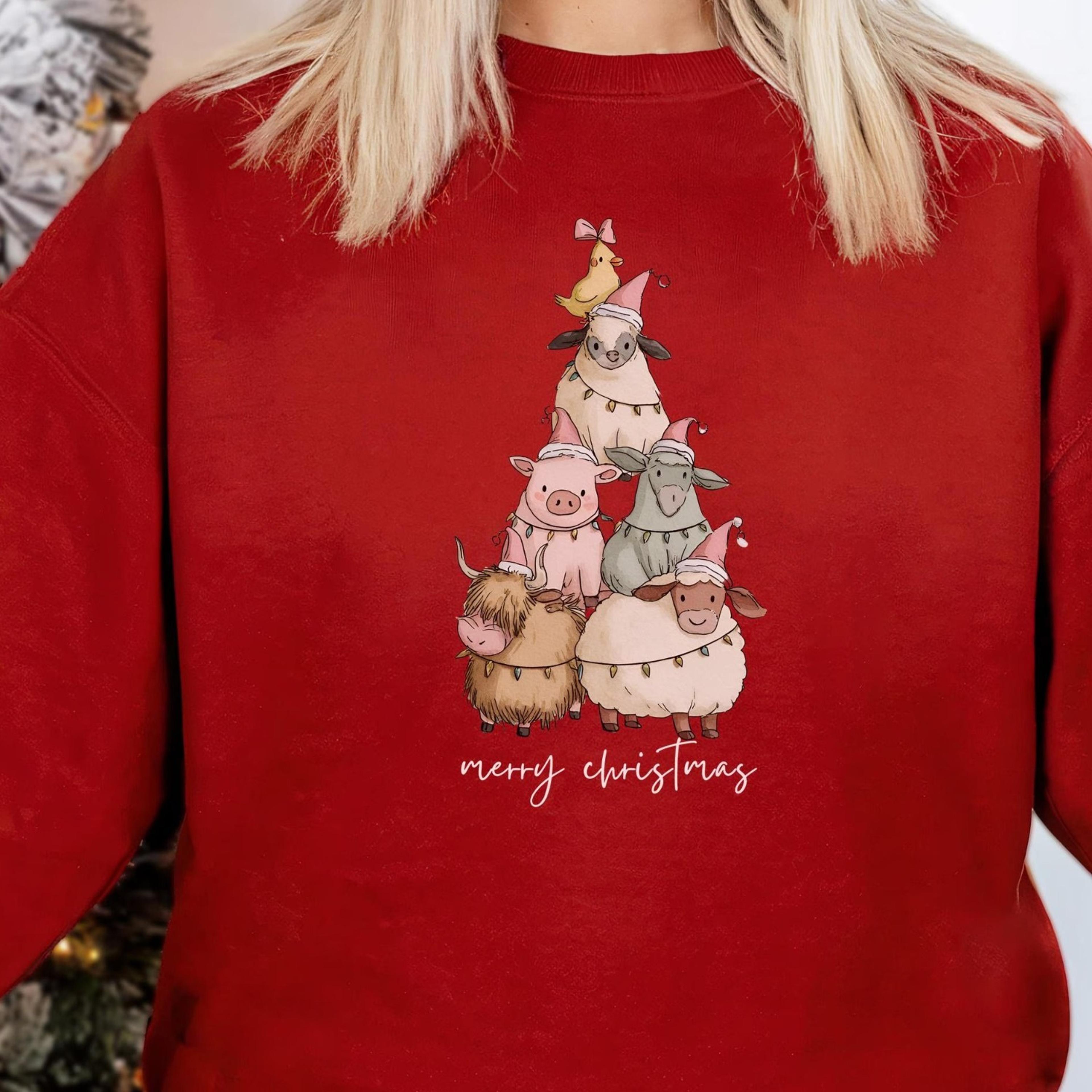 farm animals christmas sweatshirt, farm christmas tree shirt, christmas animals tshirt, country christmas shirt