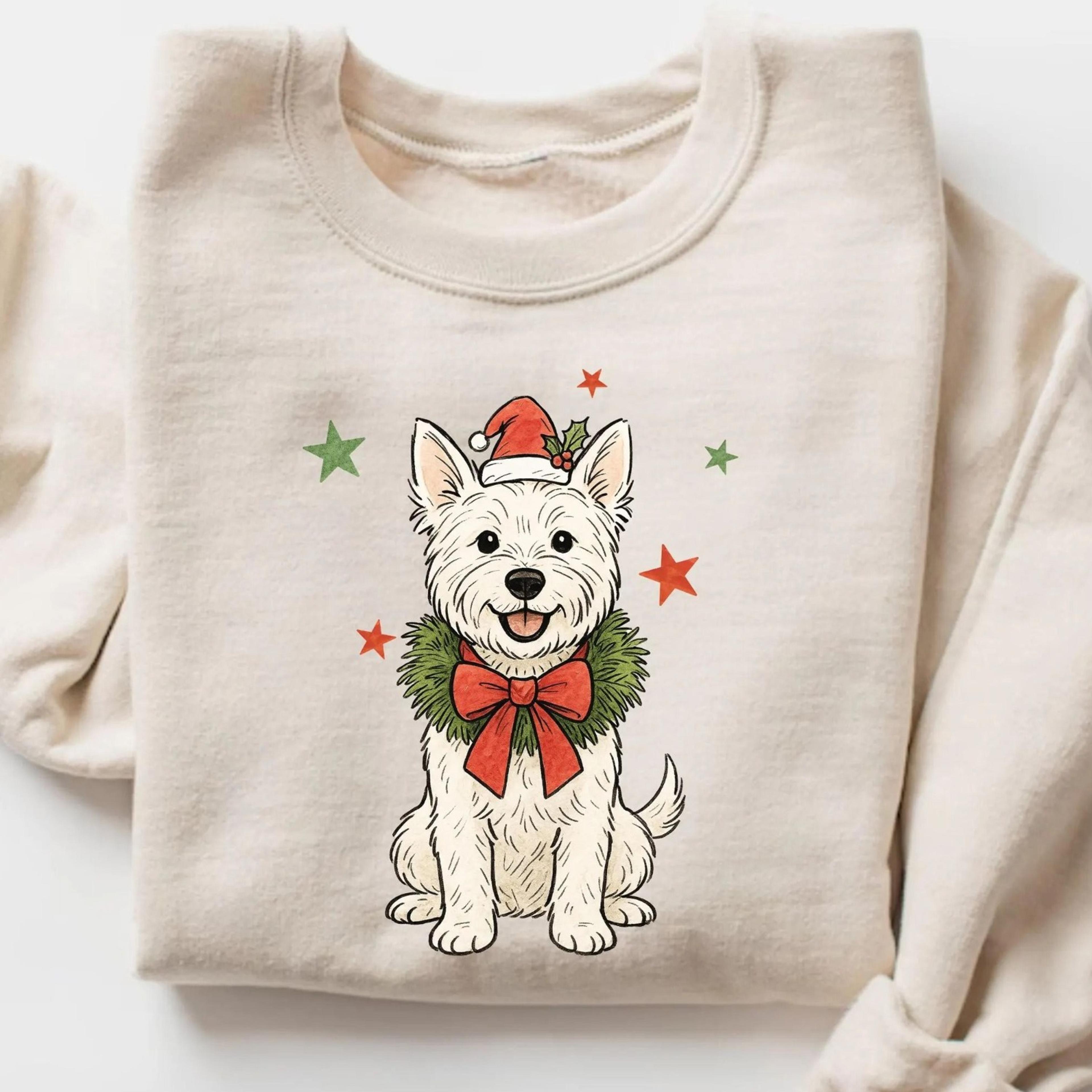 white terrier christmas sweatshirt, terrier dog sweater, white terrier mom, gift for terrier lover, west highland terrie