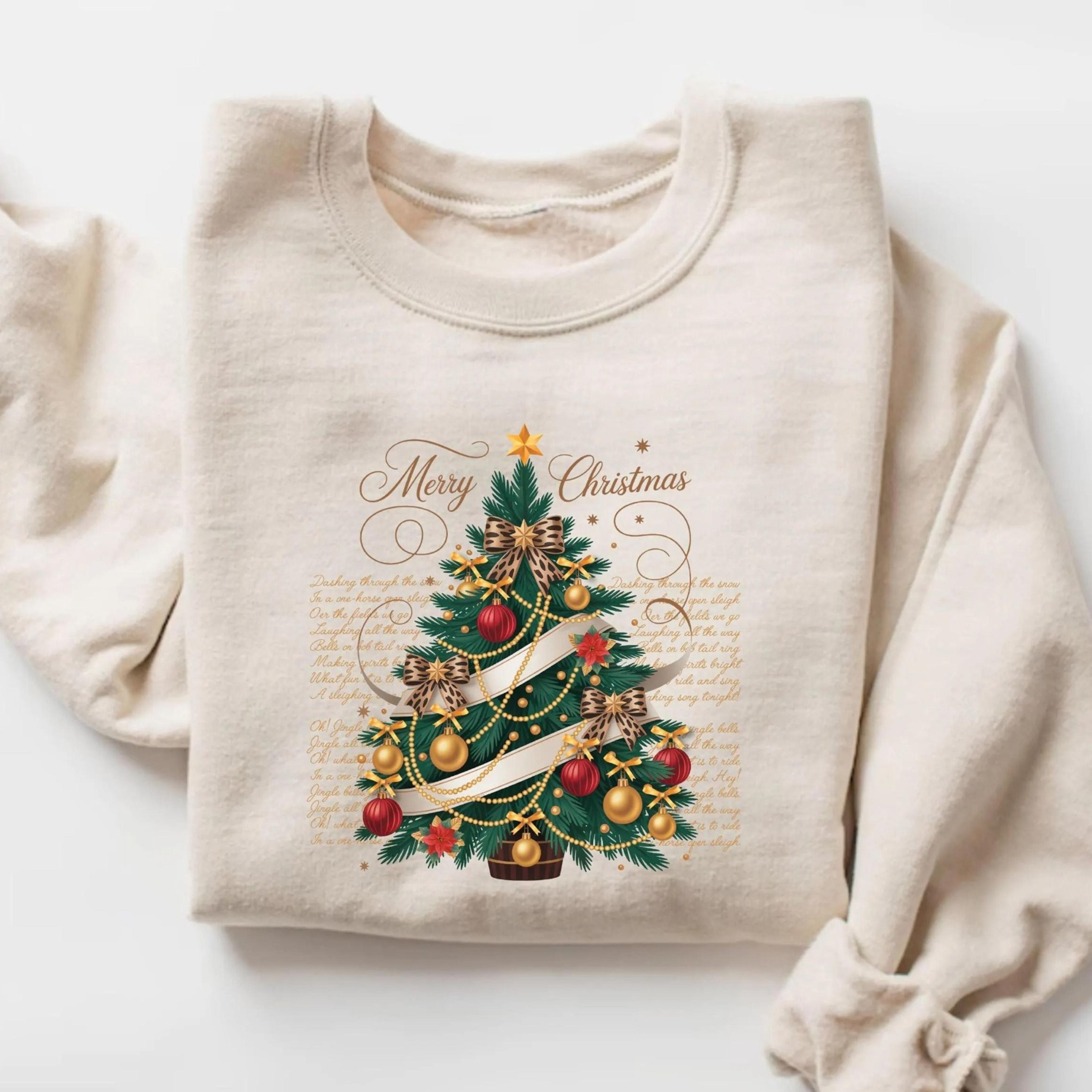 gold christmas tree sweatshirt, women winter sweatshirt, christmas trees sweater, xmas sweatshirt