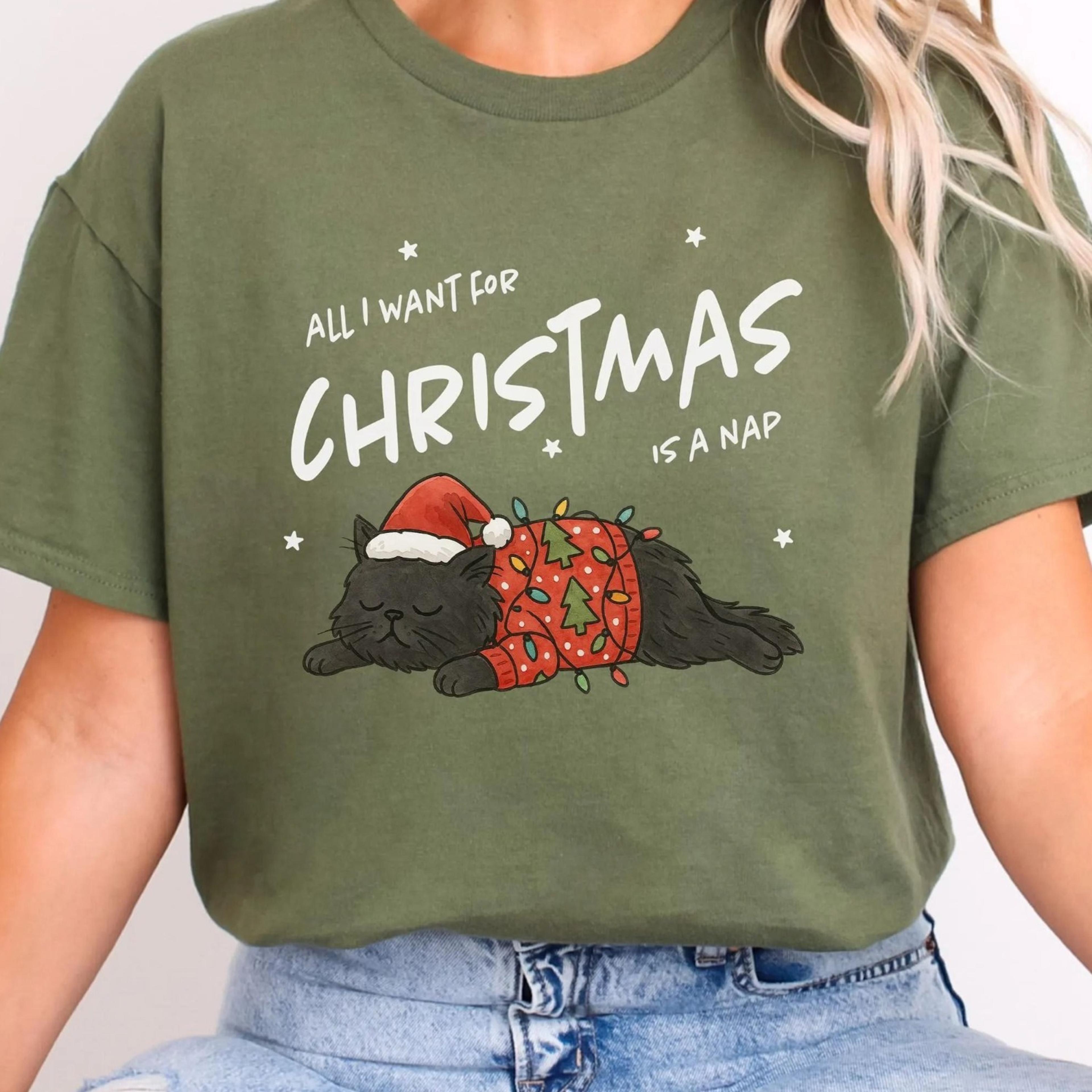 all i want for christmas is a nap cat christmas sweatshirt, cute cat mom gift, napping sweater xmas, cat owner gift