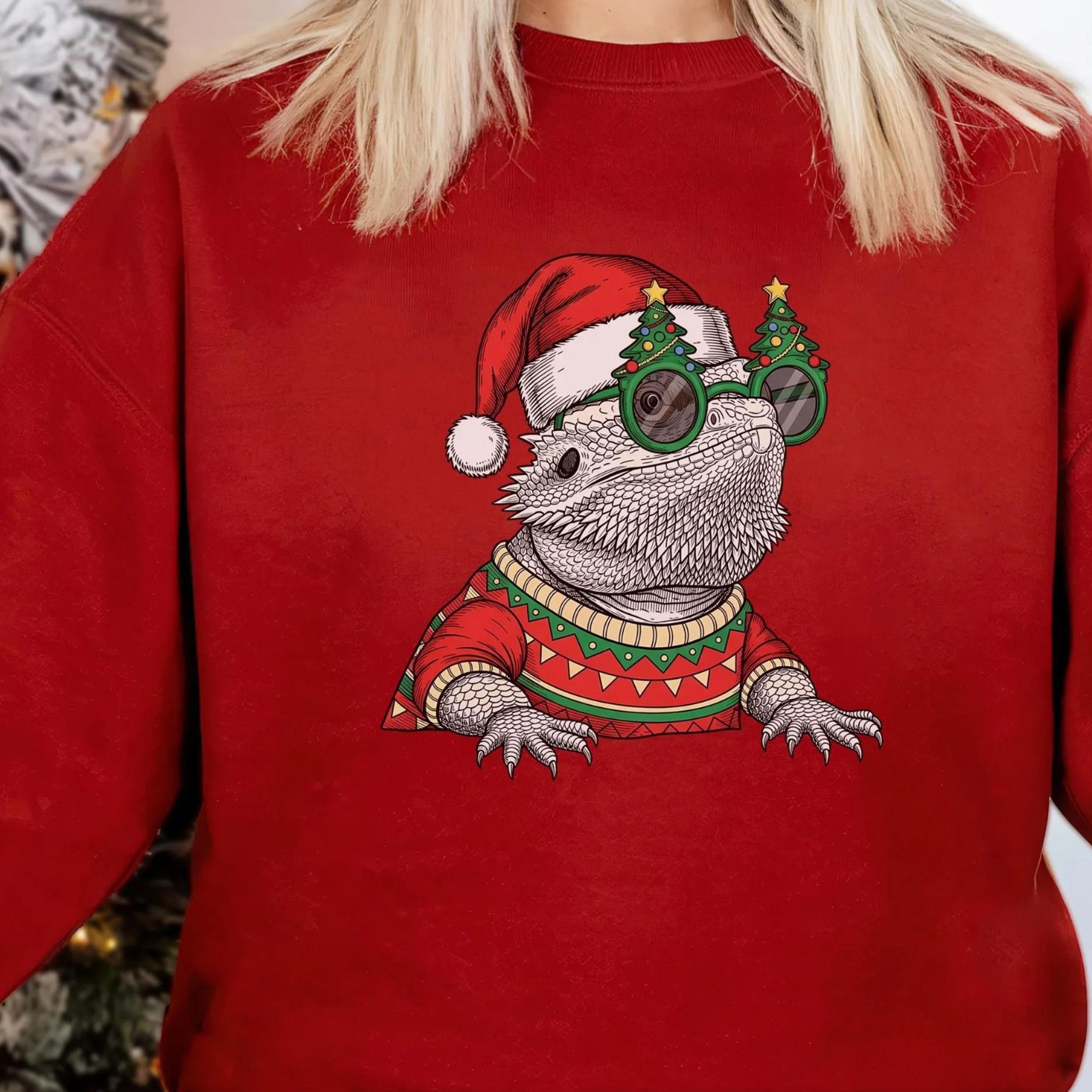 christmas bearded dragon sweatshirt, reptile lover sweater