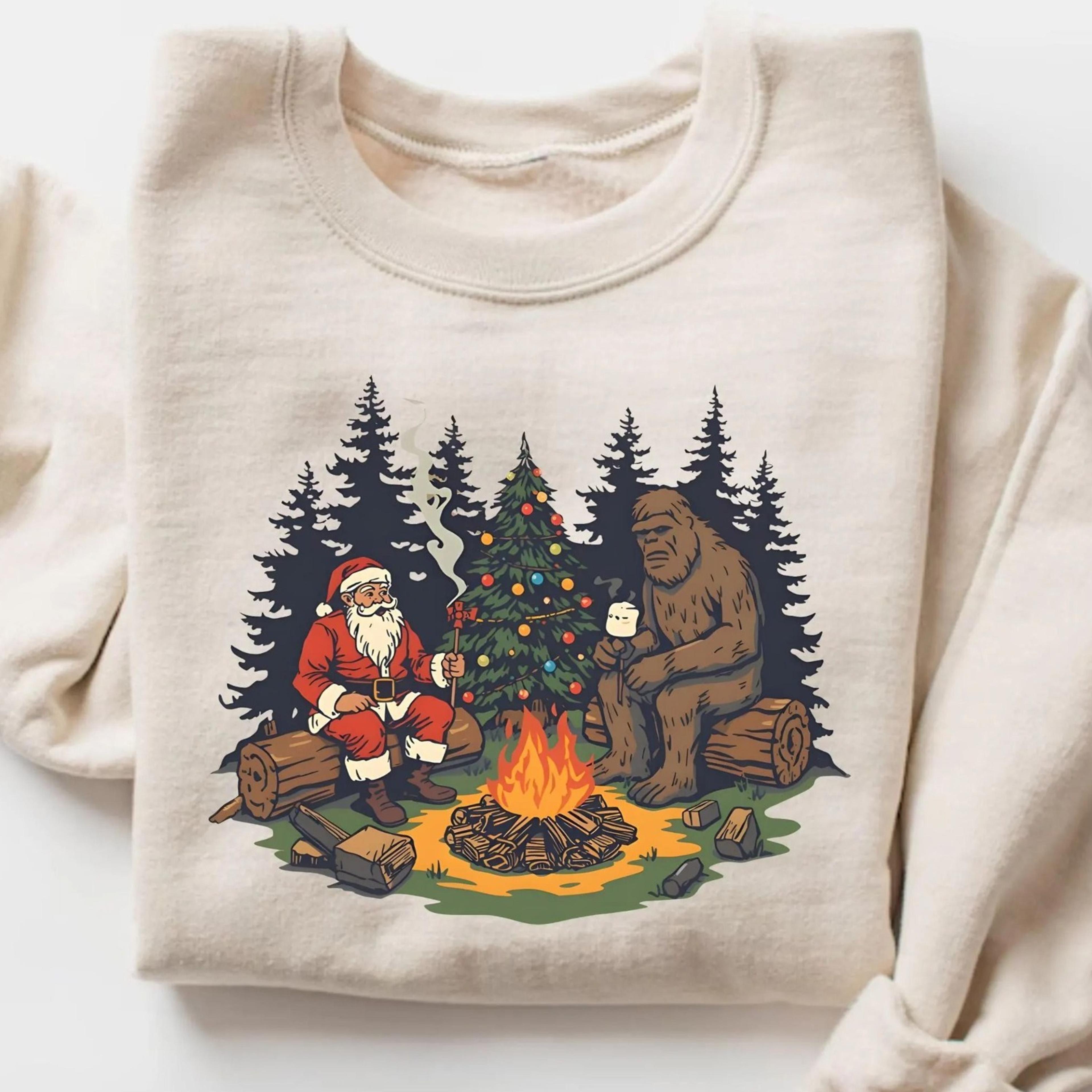 santa bigfoot christmas campfire sweater, sasquatch christmas sweater, ugly christmas sweater
