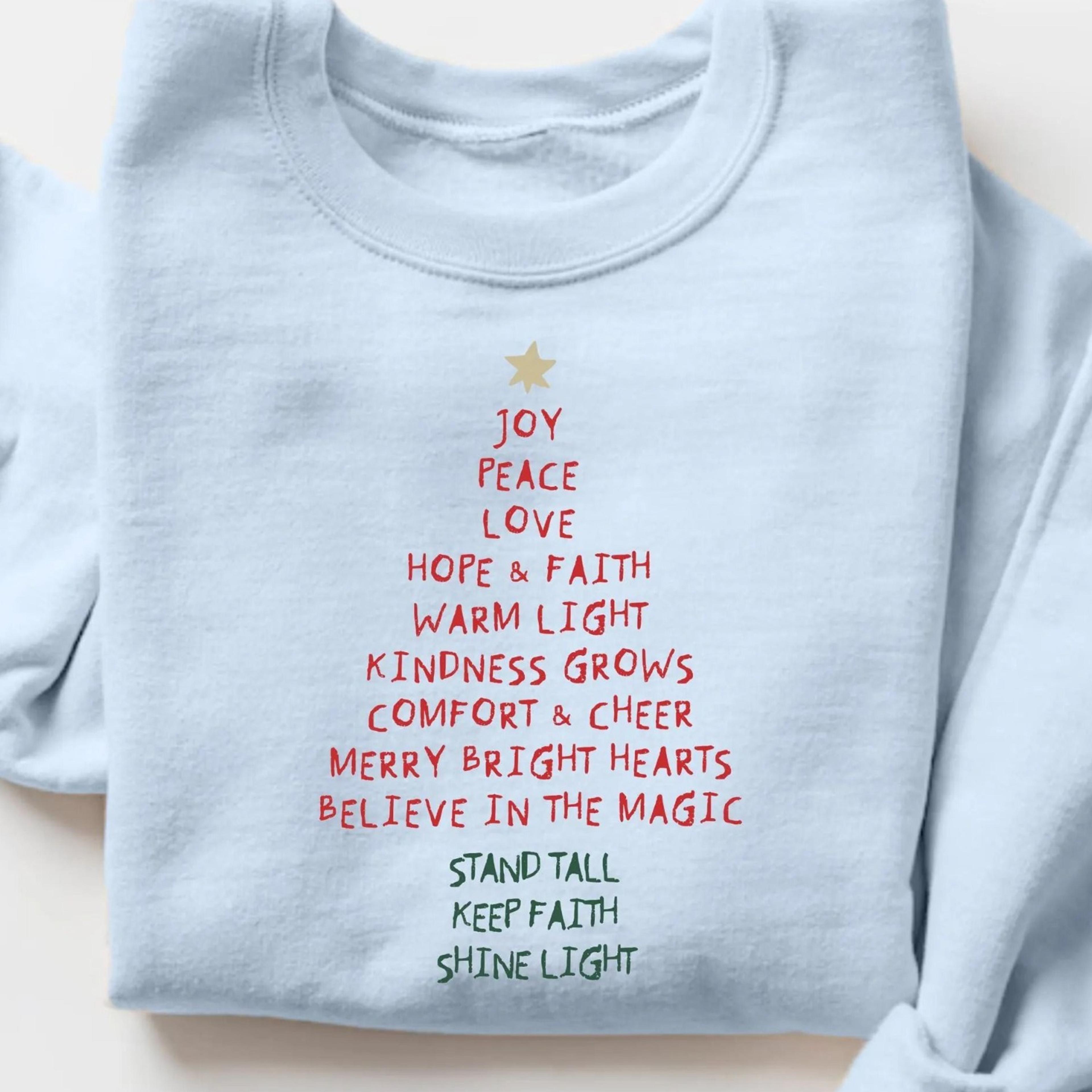 christmas tree words shirt, joy peace love sweatshirt, inspirational holiday hoodie, positive christmas