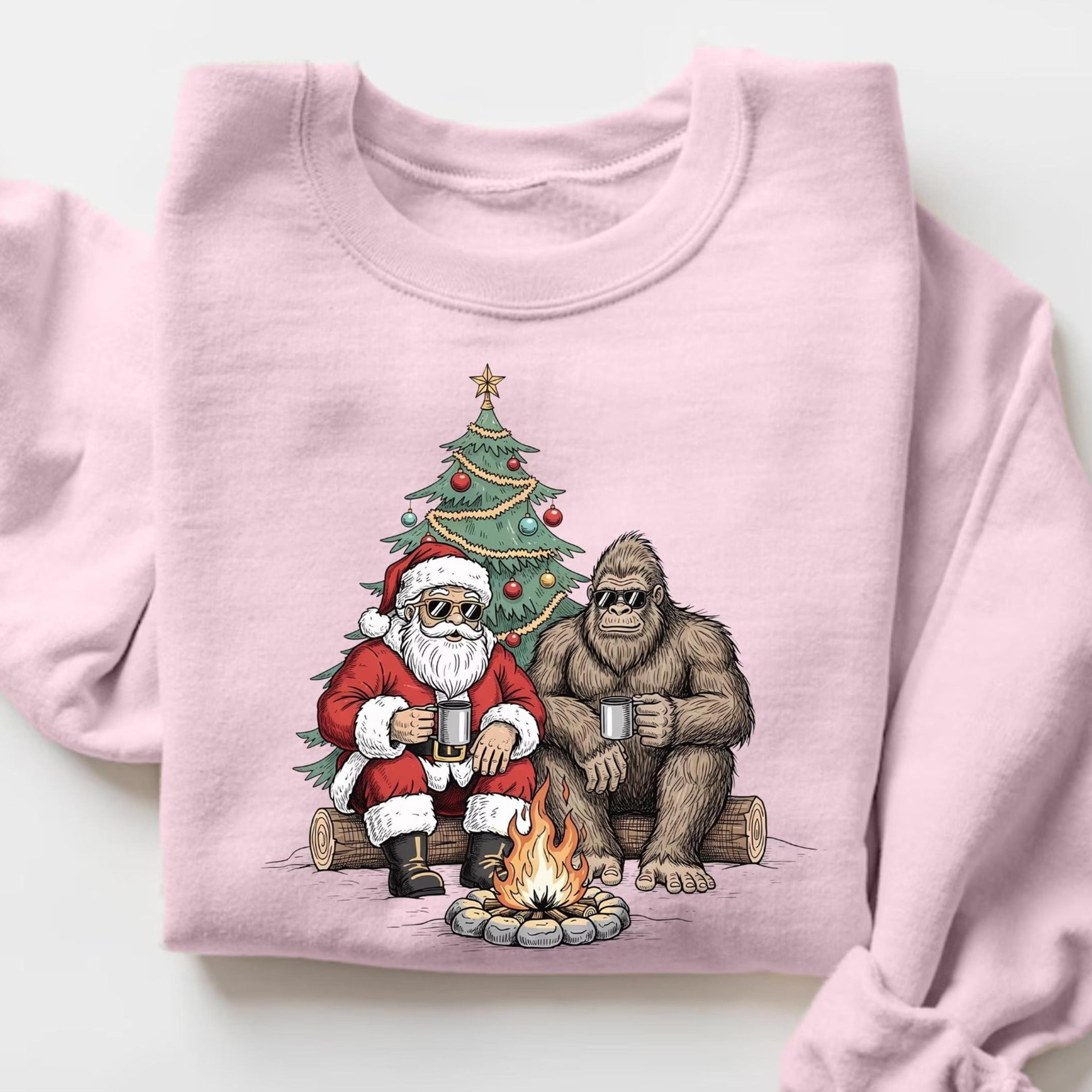 santa bigfoot christmas campfire sweater, sasquatch christmas sweater