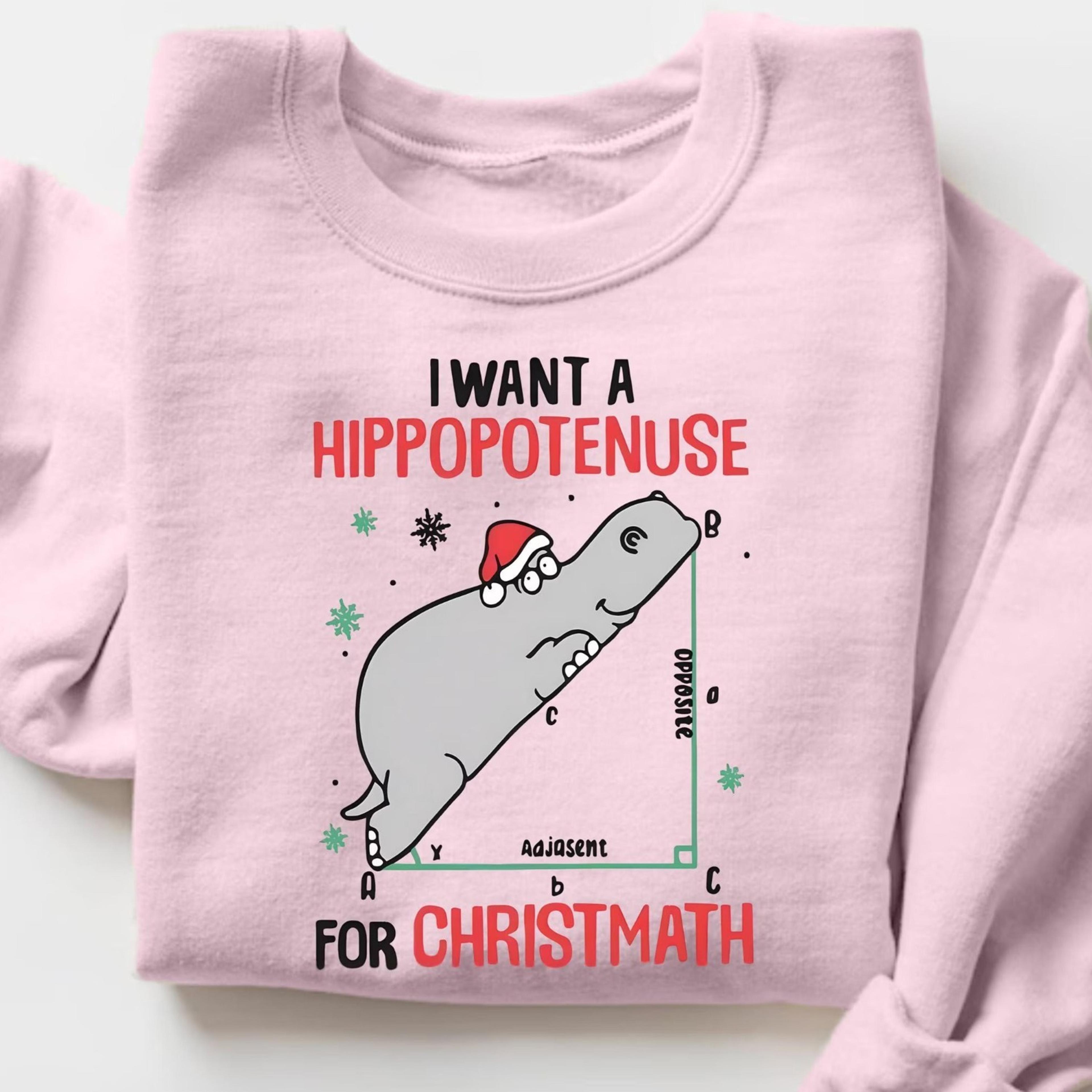 i want a hippopotenuse for christmas sweatshirt, funny geometry tee, christmas math shirt