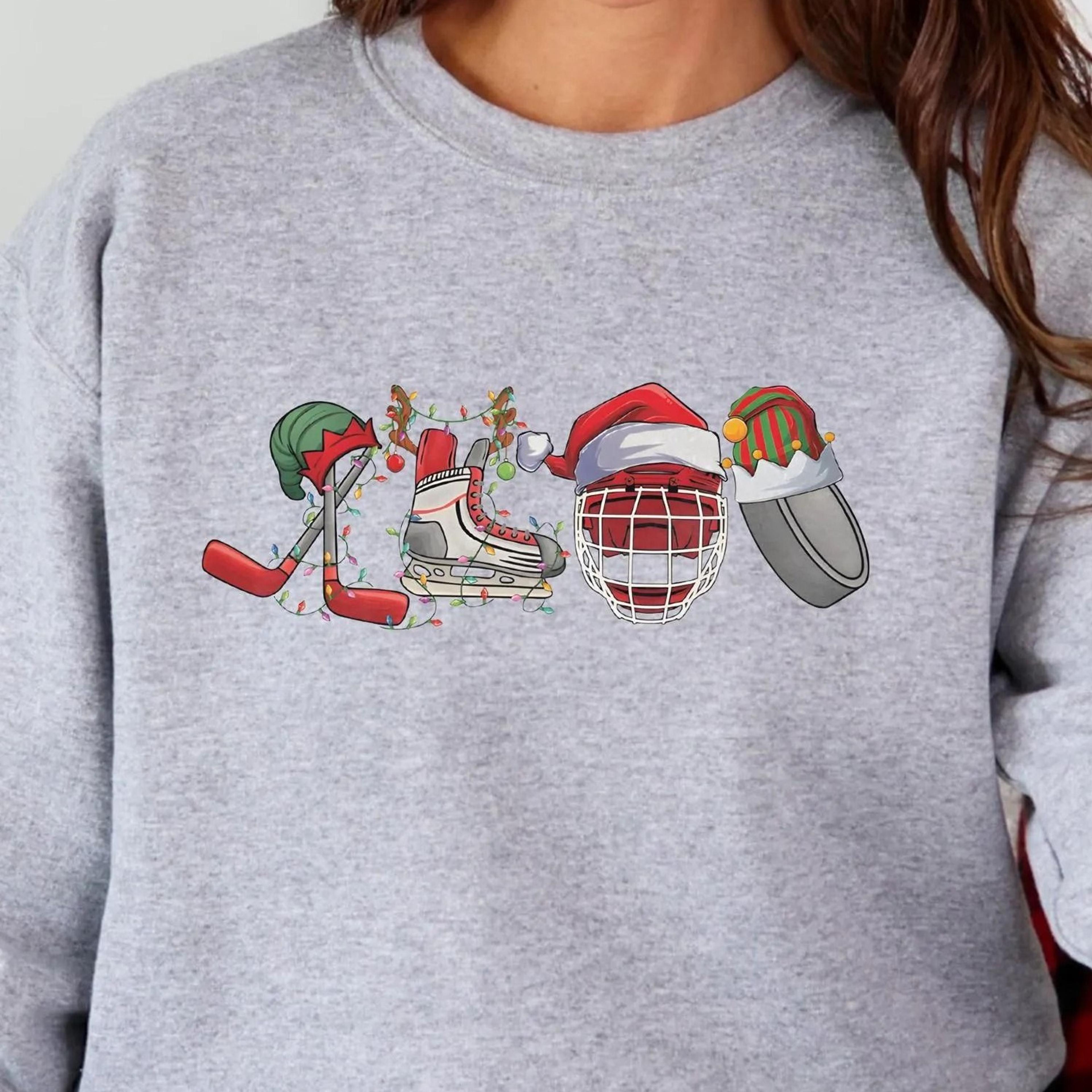 christmas ice hockey sweatshirt, hockey mom sweater, hockey lover gift, ice hockey gifts, hockey team shirt