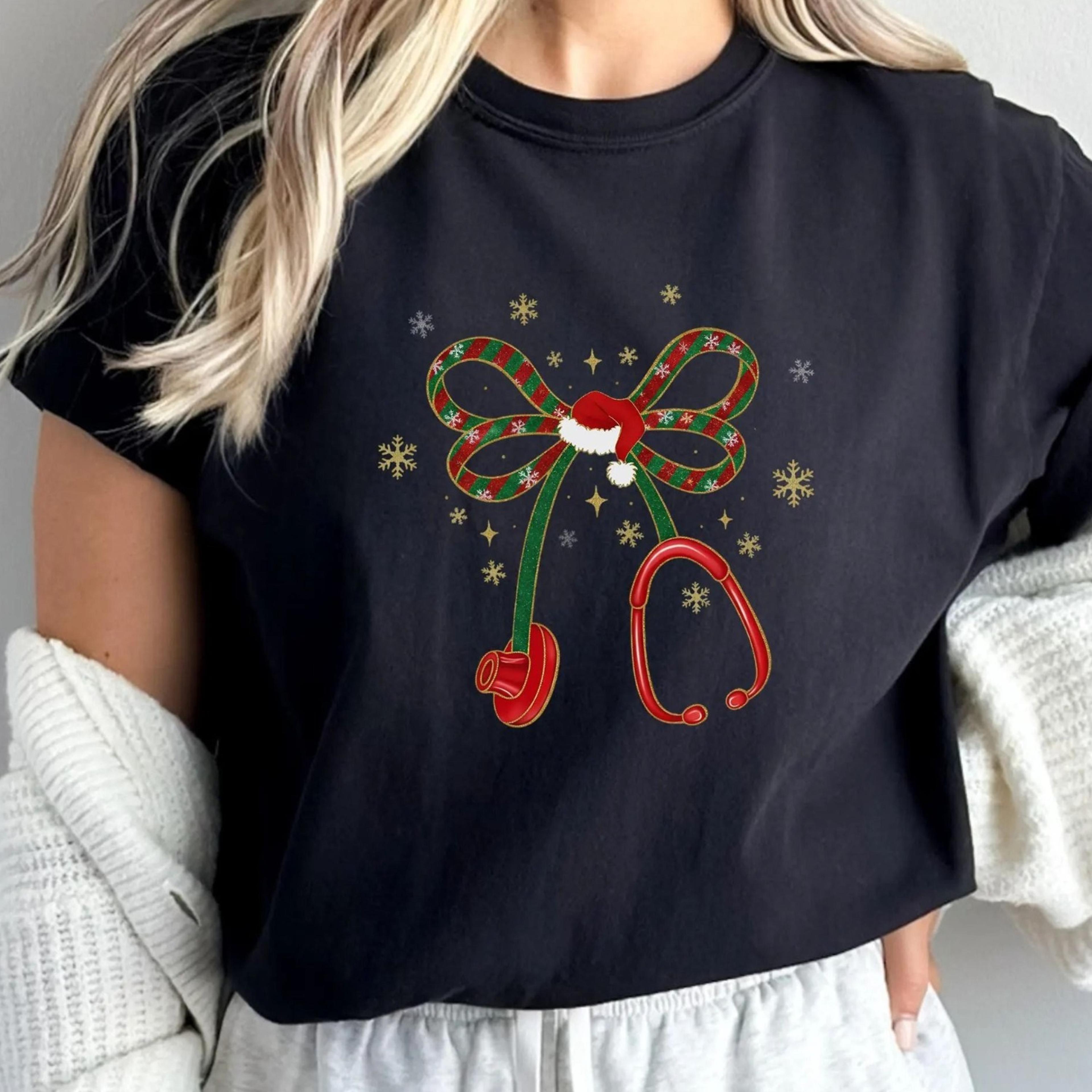 christmas nurse sweatshirt, festive stethoscope bow shirt, medical holiday crewneck, nurse life xmas gift