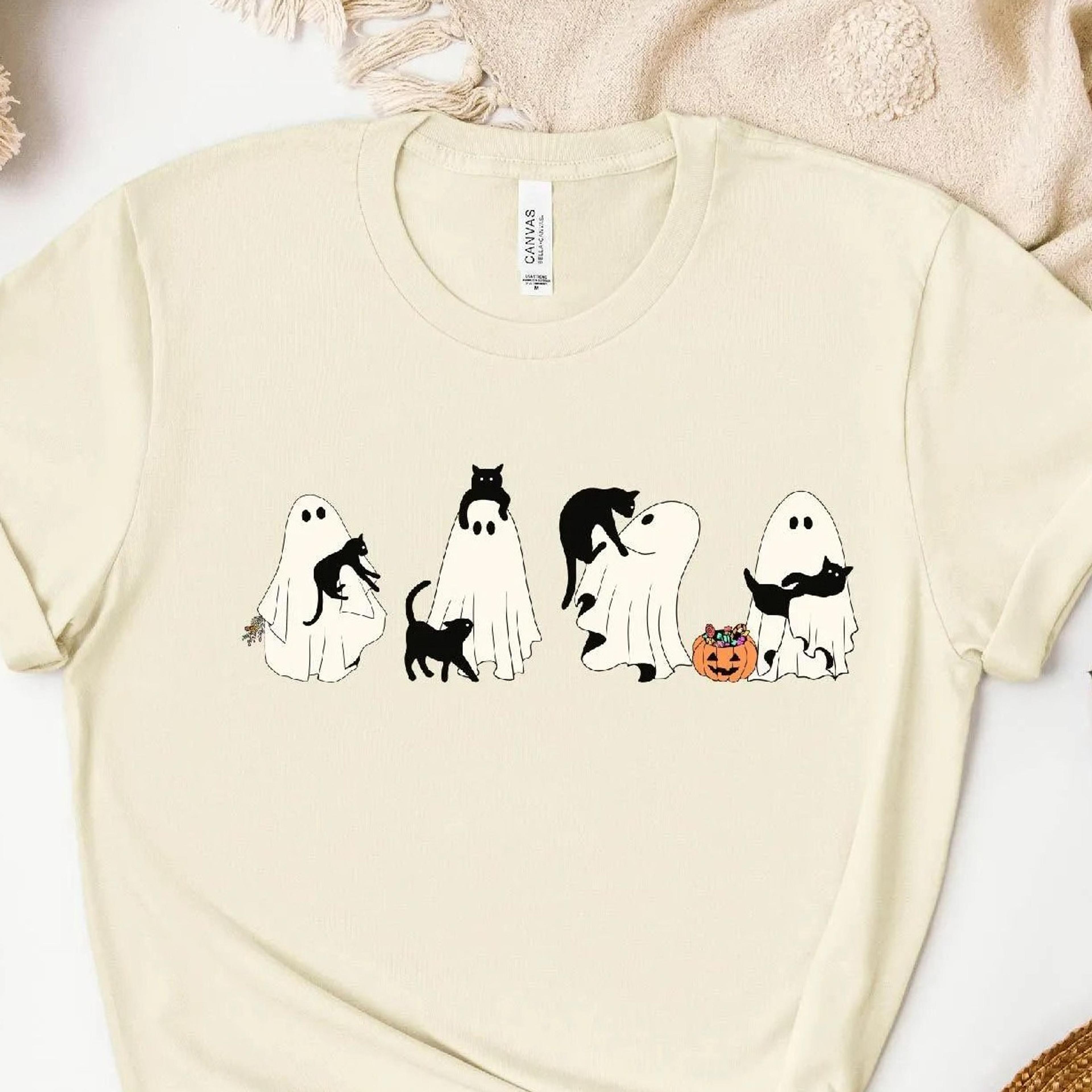 ghost black cat halloween t-shirt spooky fall