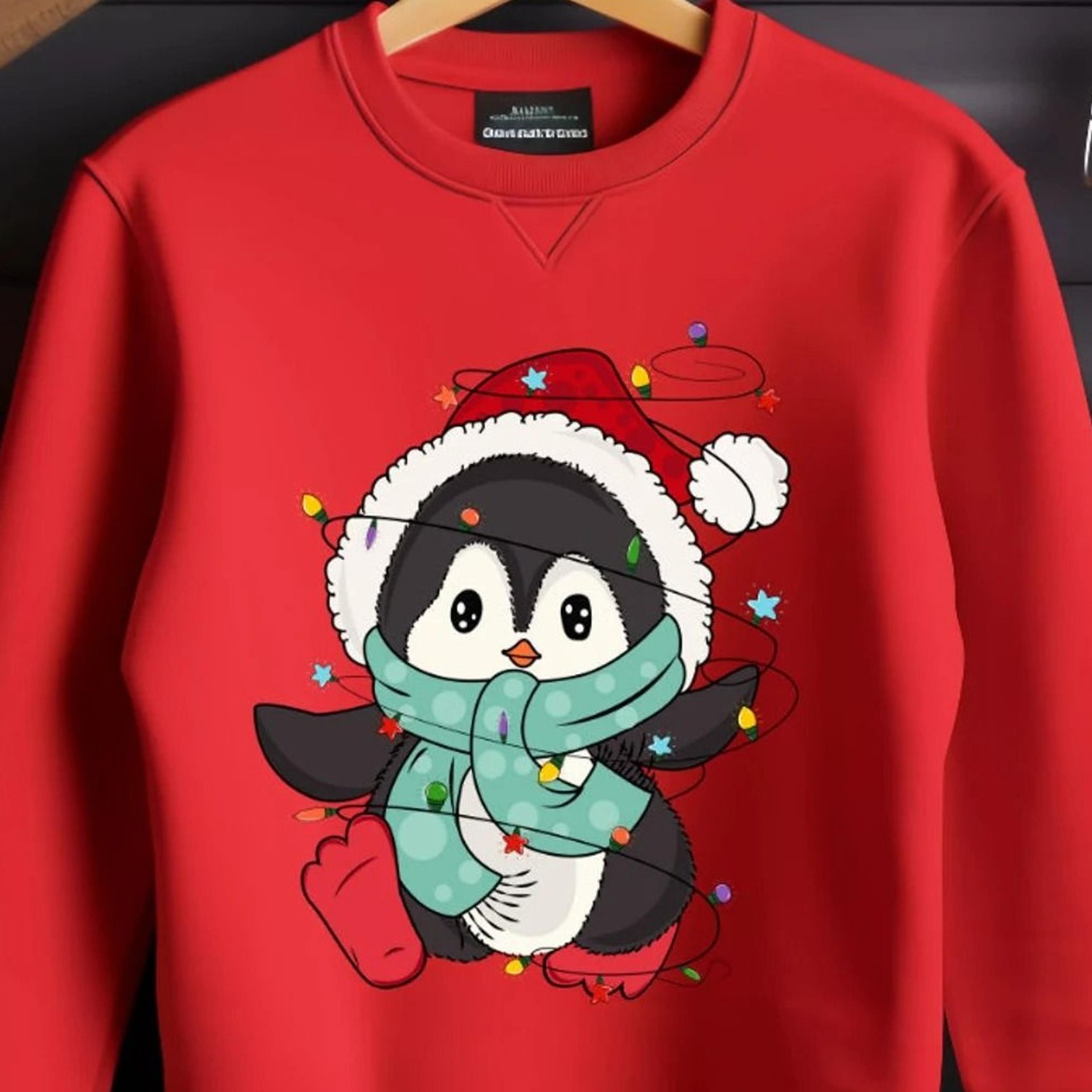 penguin christmas t-shirt, animal crewneck, funny xmas tee