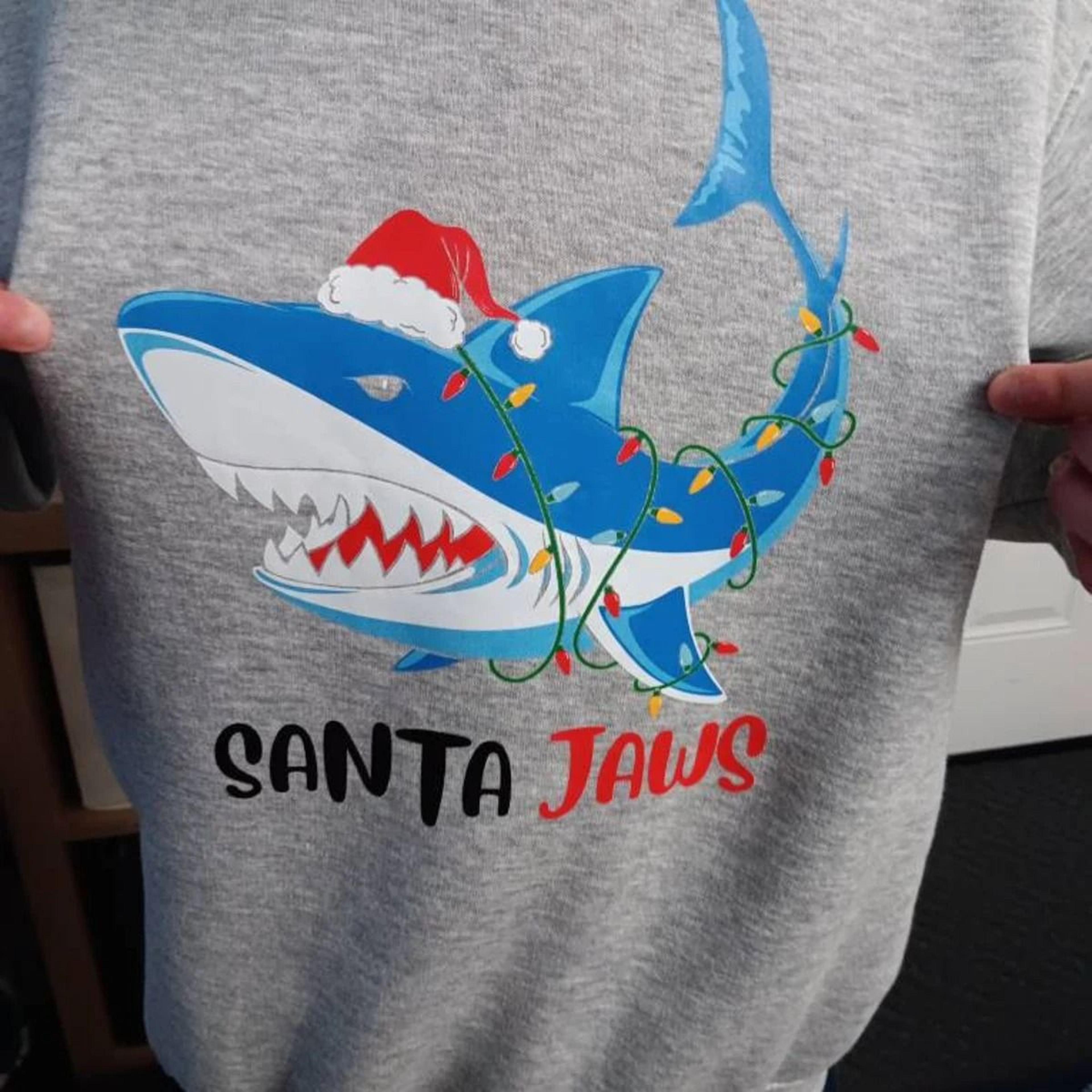 santa jaws christmas shirt funny shark xmas lights tee