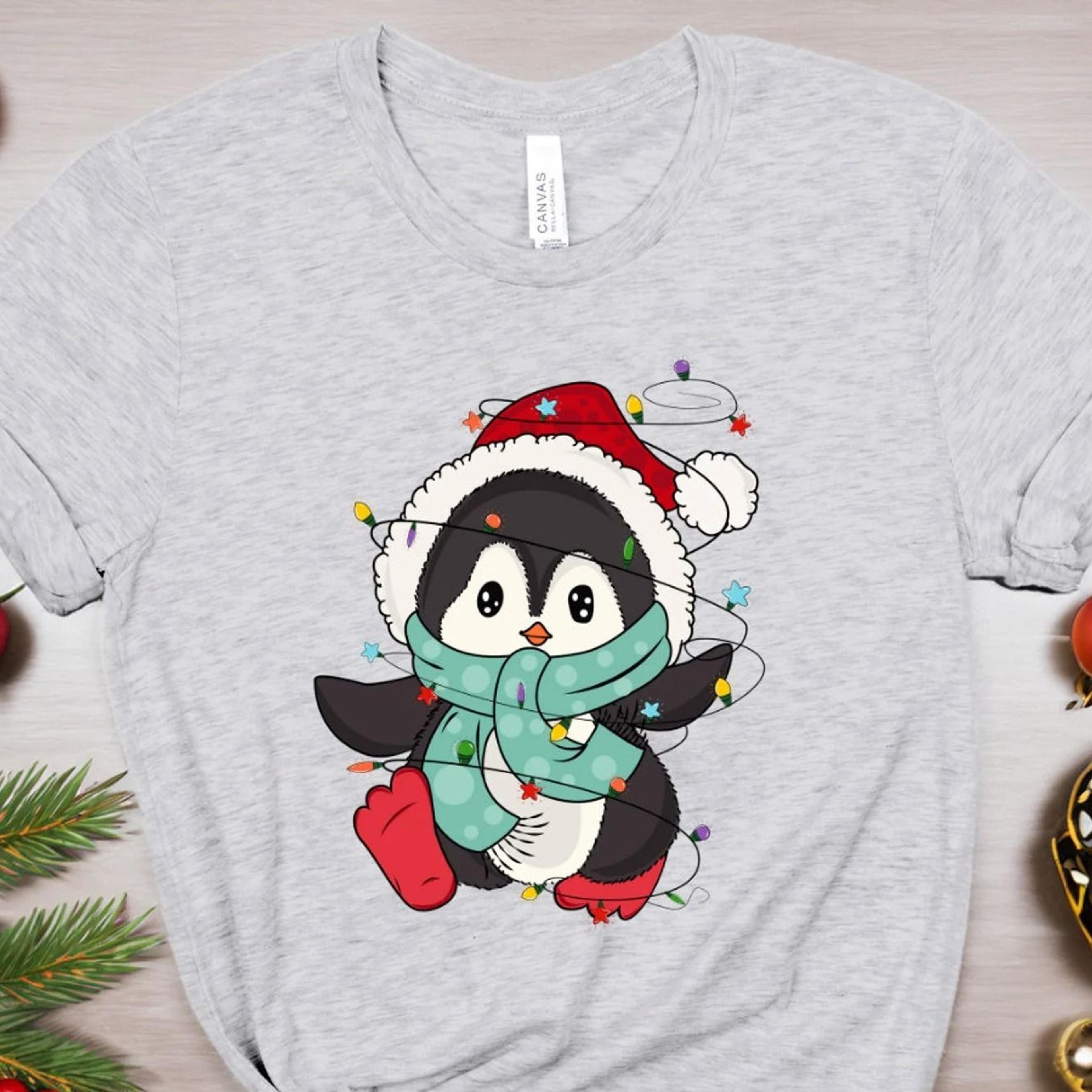 penguin christmas lights sweatshirt, cute animal crewneck