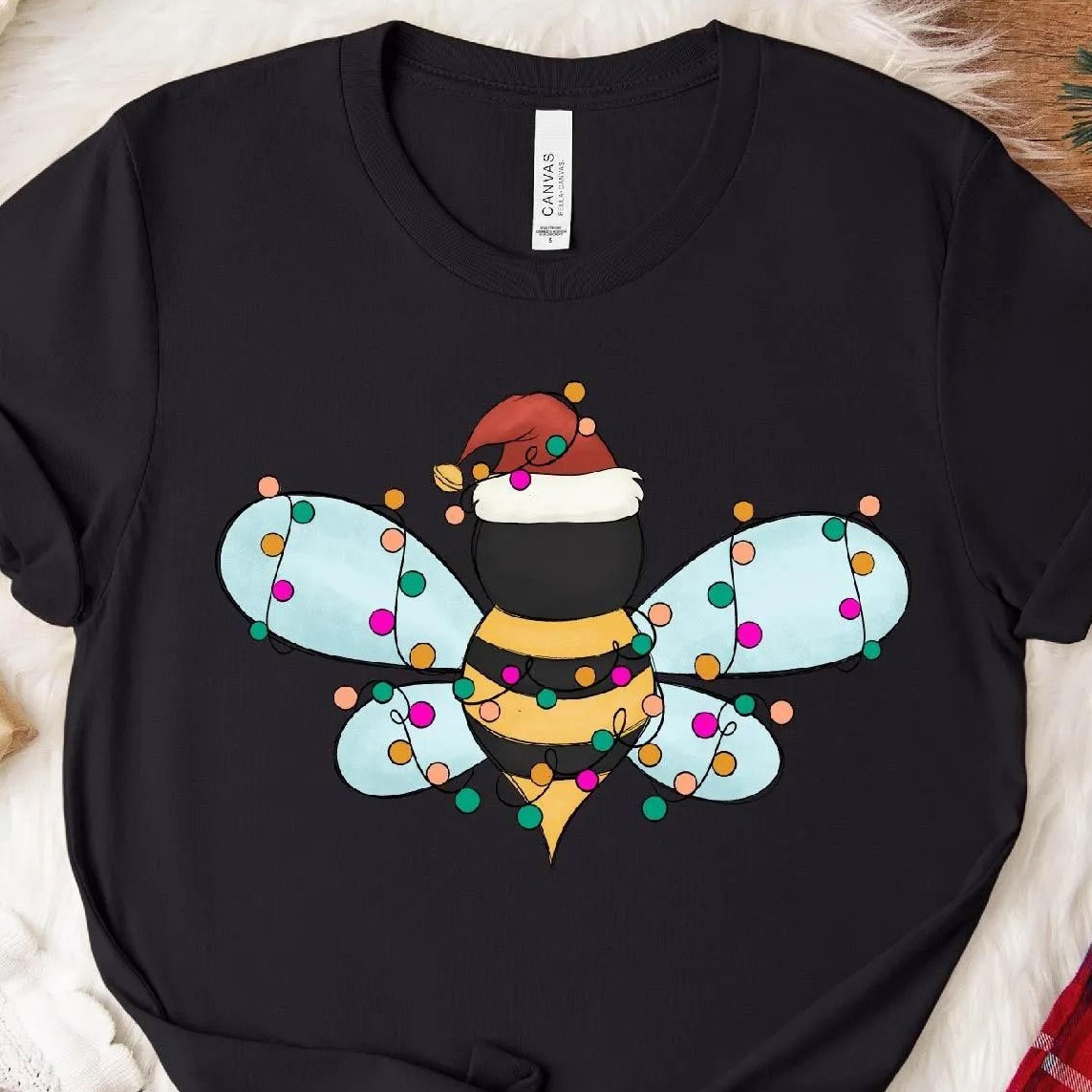 cute bee christmas sweatshirt, festive holiday lights crewneck