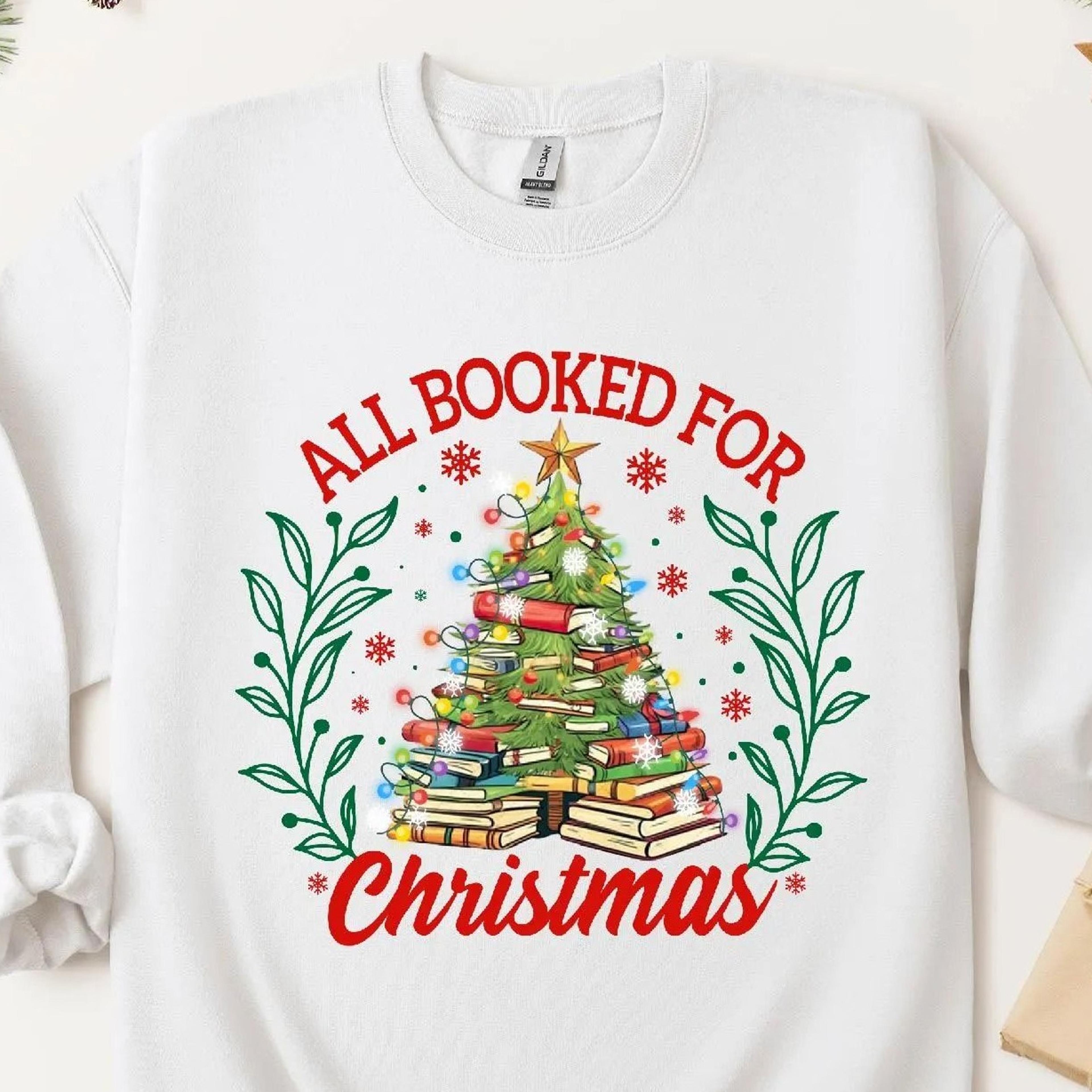 book christmas tree sweatshirt, gift for book lover librarian