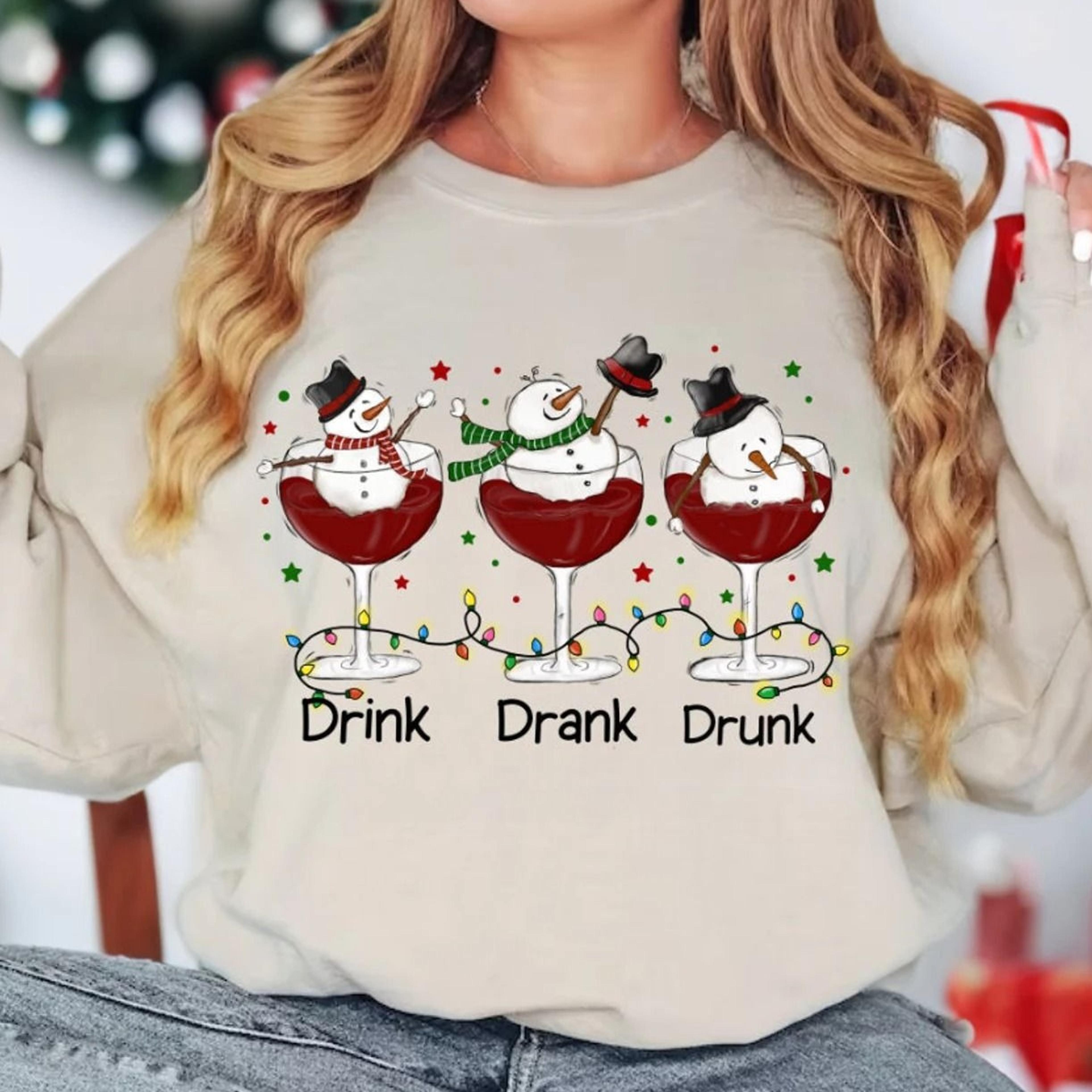 funny christmas drinking sweatshirt snowman wine xmas crewneck
