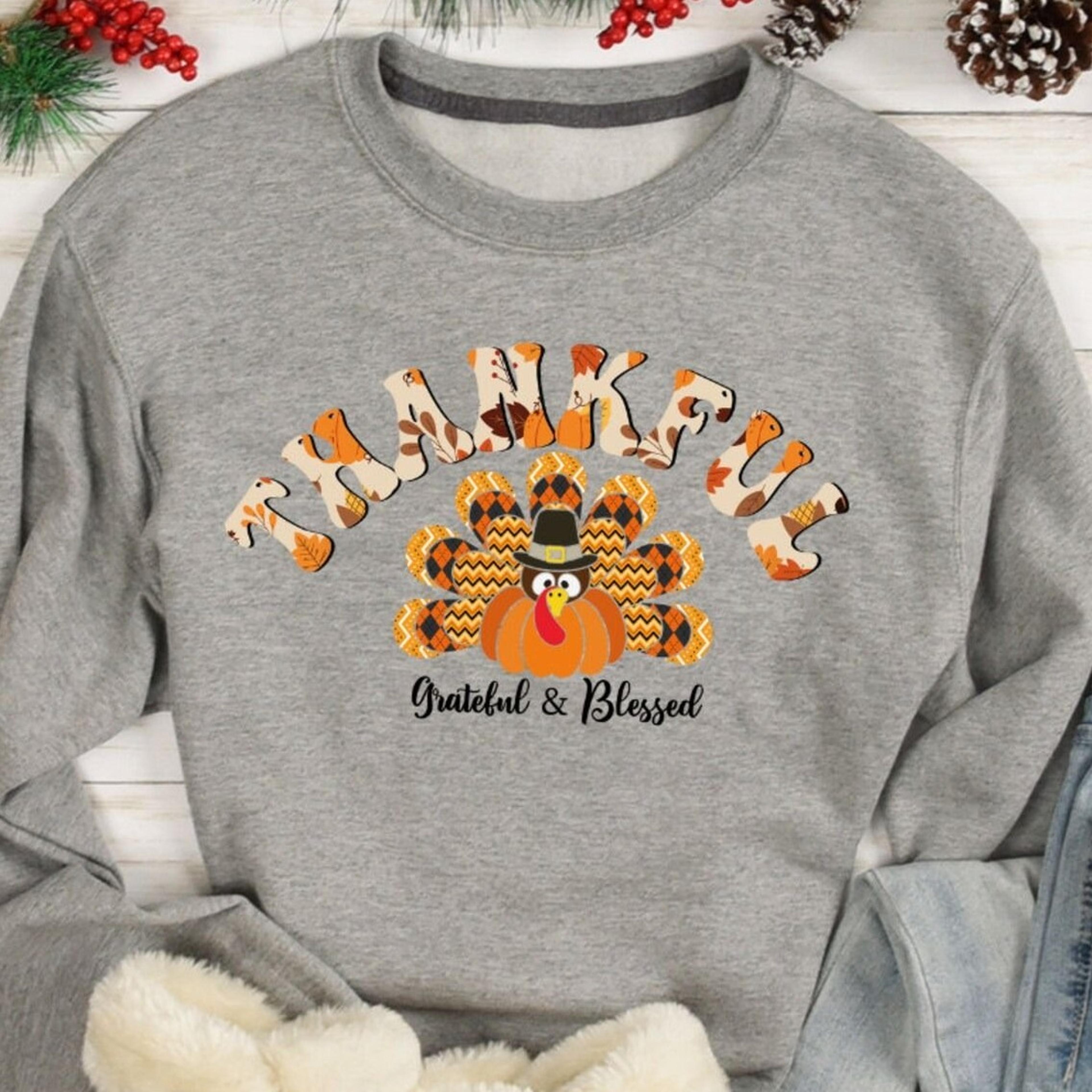 thankful blessed turkey shirt thanksgiving fall tee