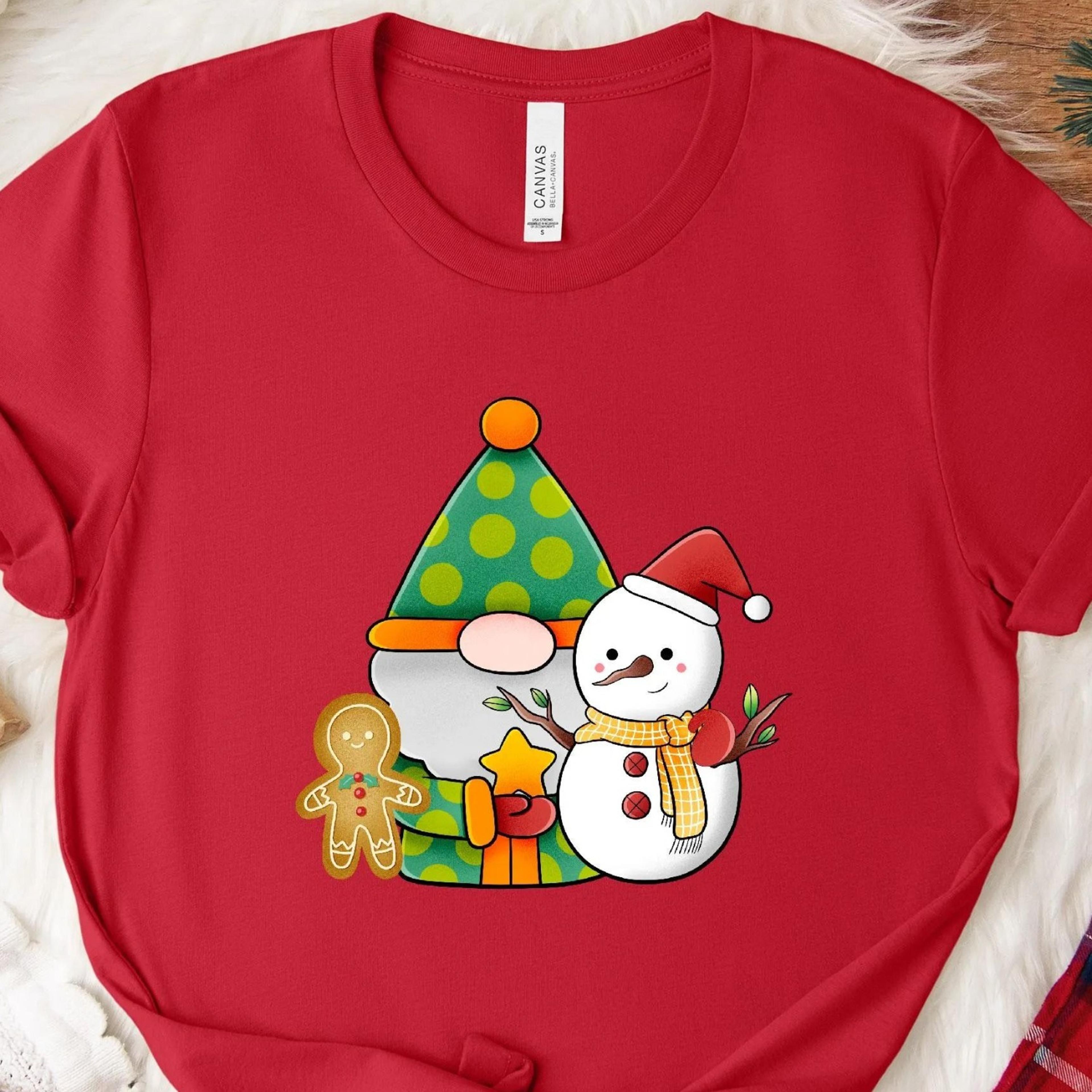 christmas gnome & snowman t-shirt festive holiday tee