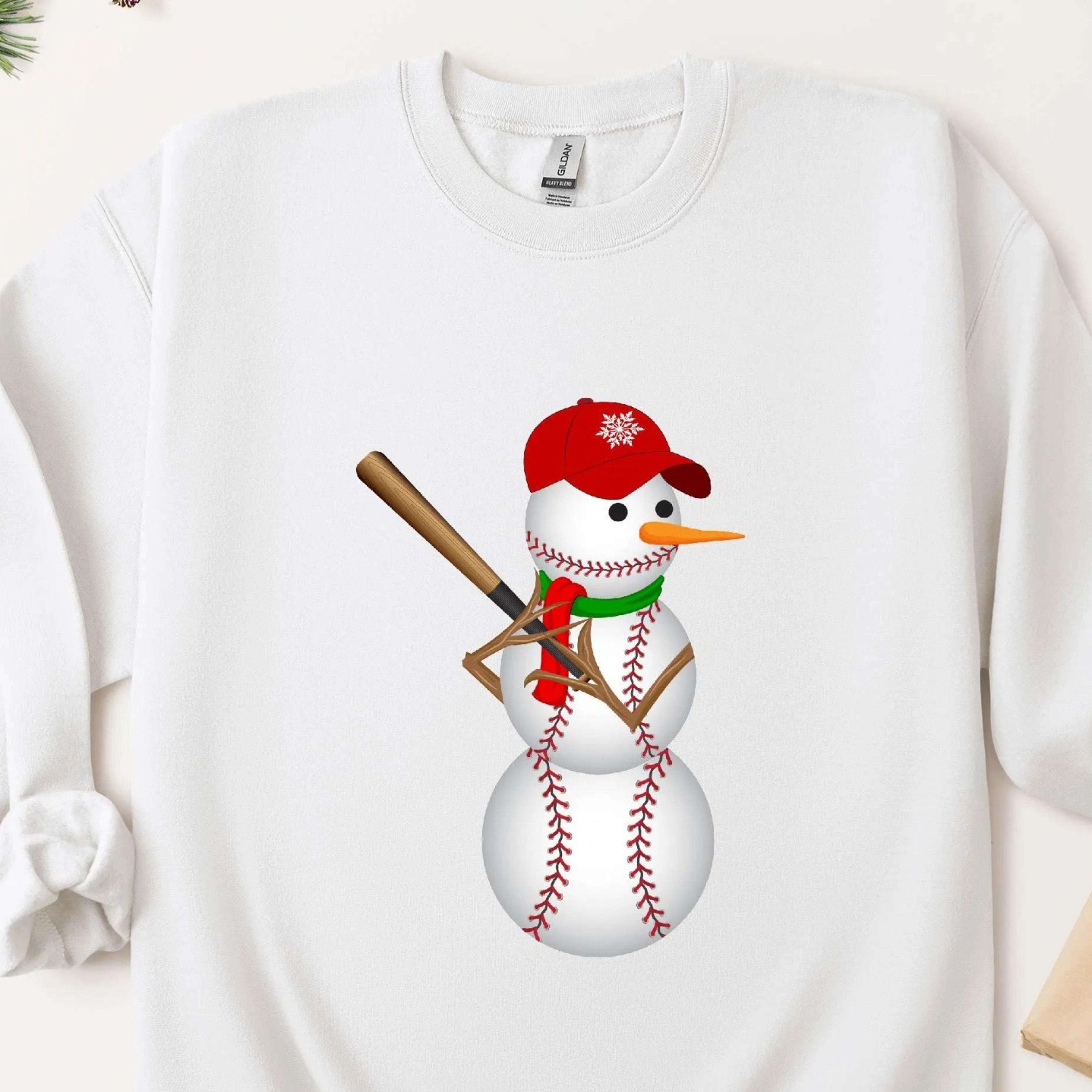 snowman baseball christmas sweatshirt holiday sports fan tee