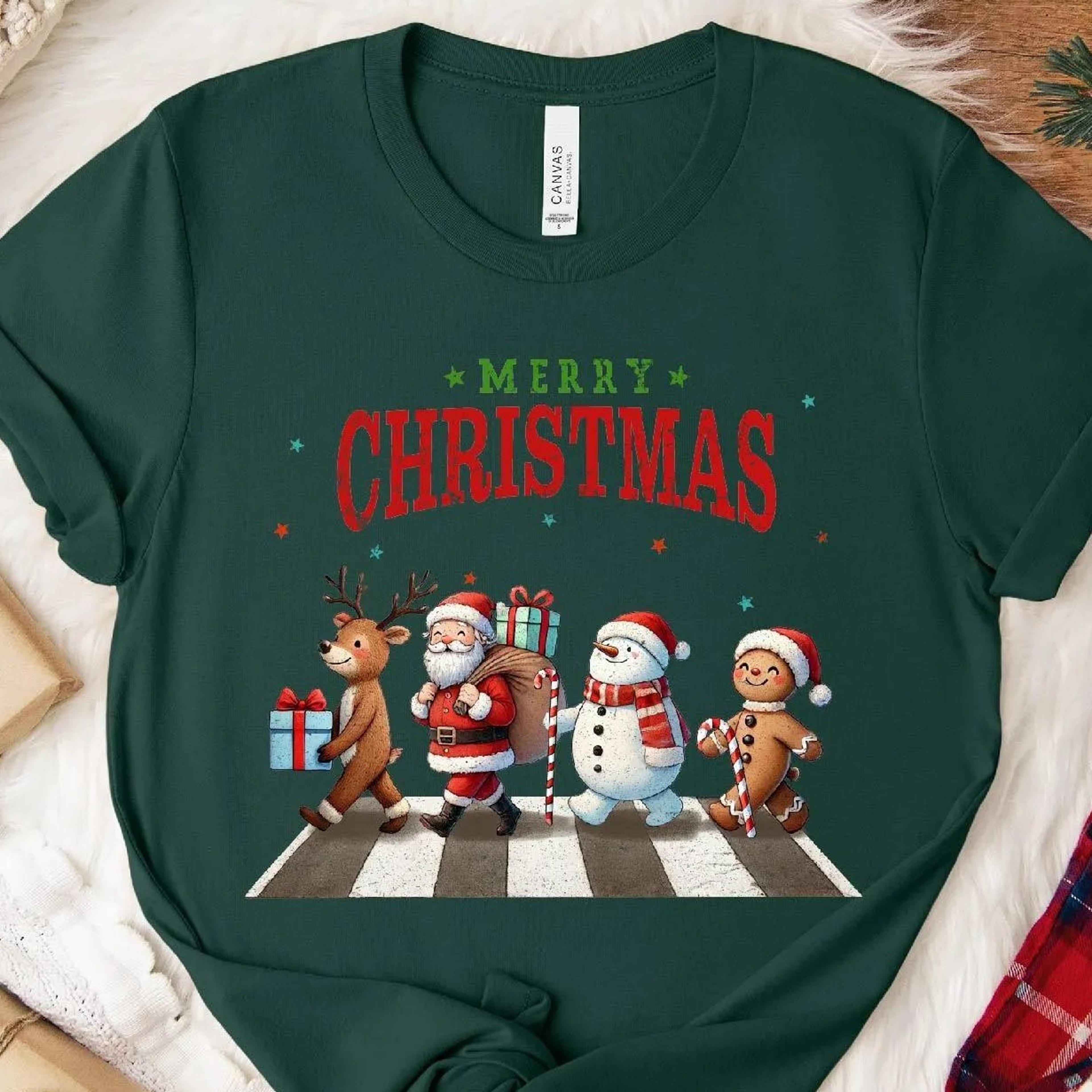 merry christmas sweatshirt santa, reindeer, snowman festive crewneck