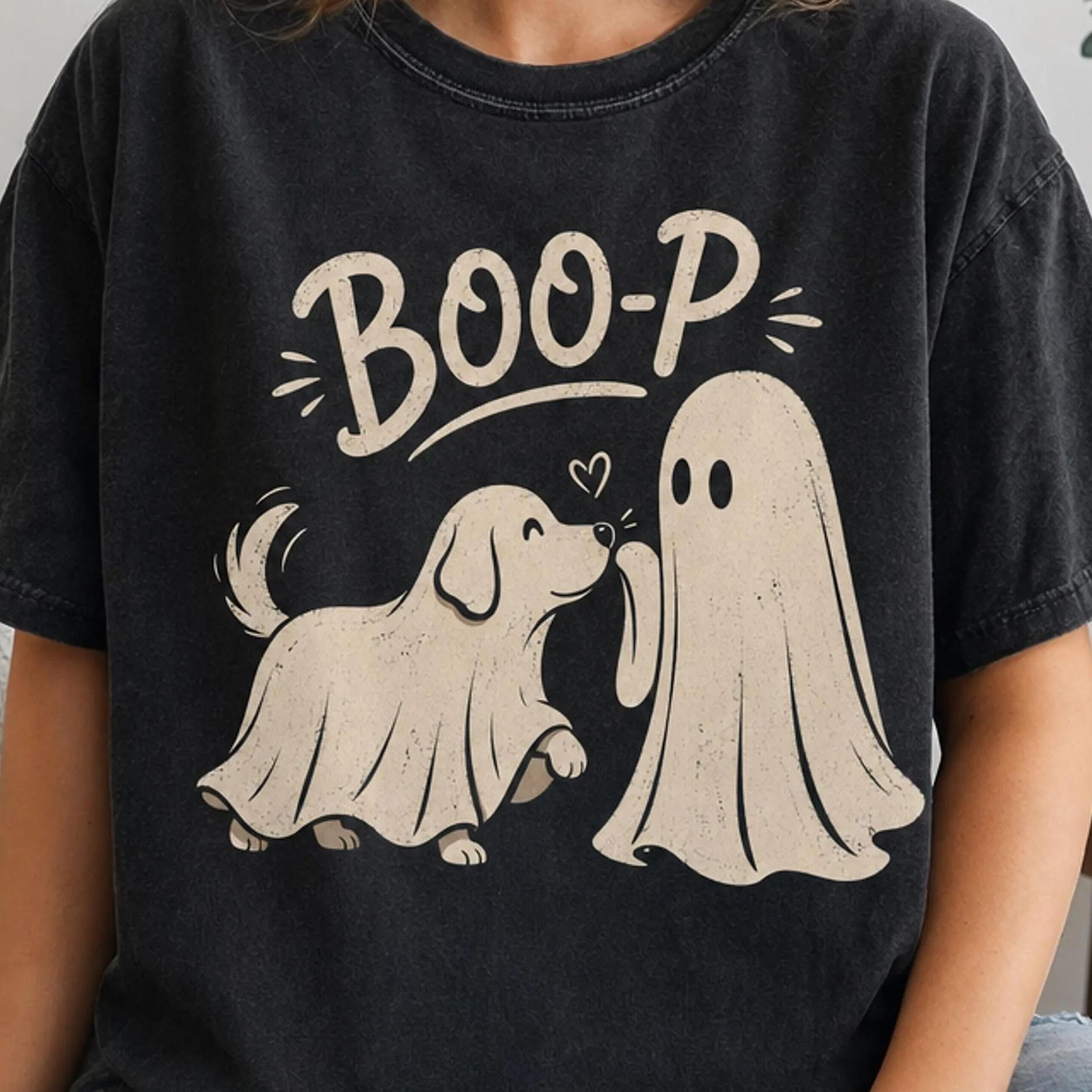 boo-p ghost dog halloween shirt, funny dog ghost tee, retro spooky season shirt