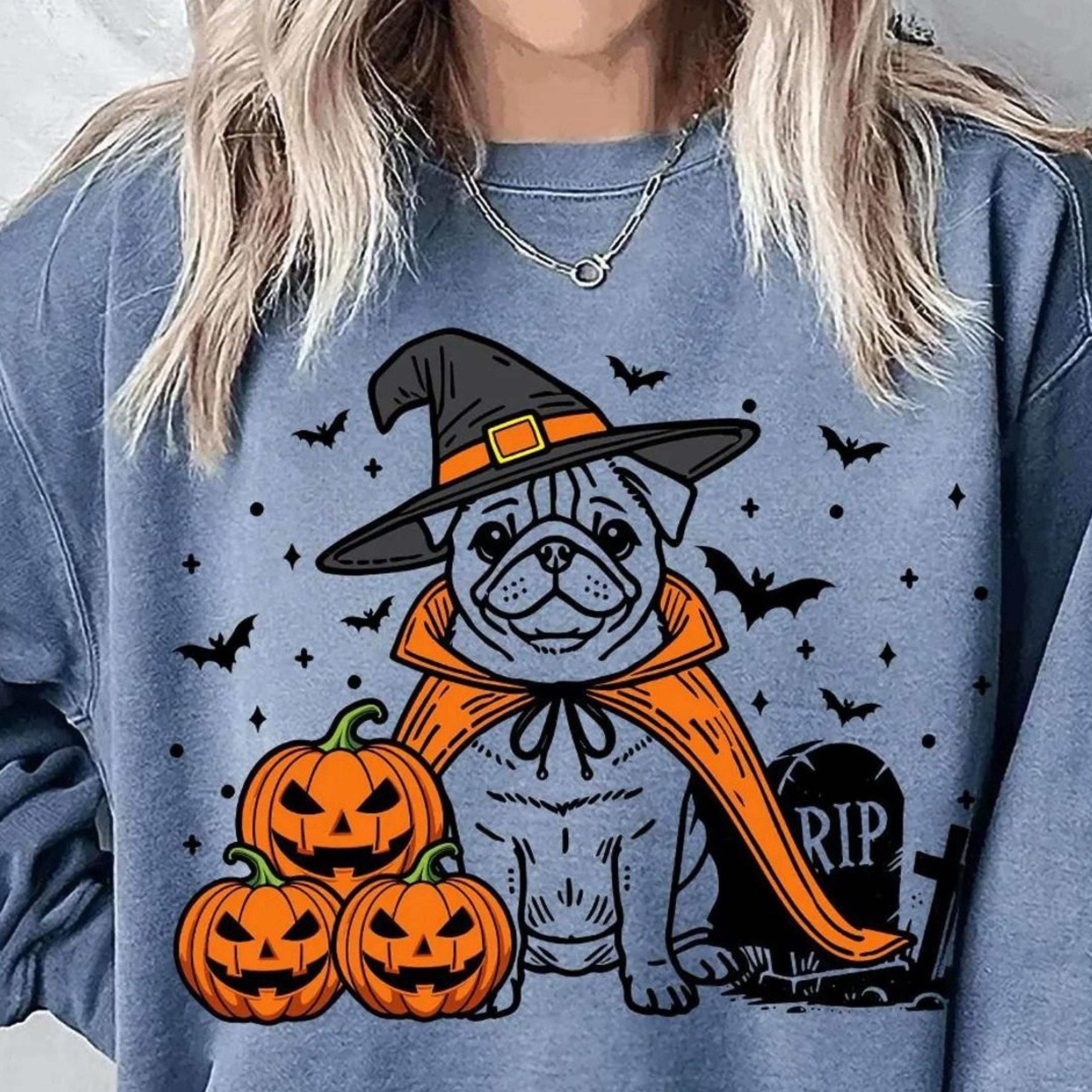 pug halloween sweatshirt | spooky pug witch sweater | pumpkin pug dog crewneck | funny halloween