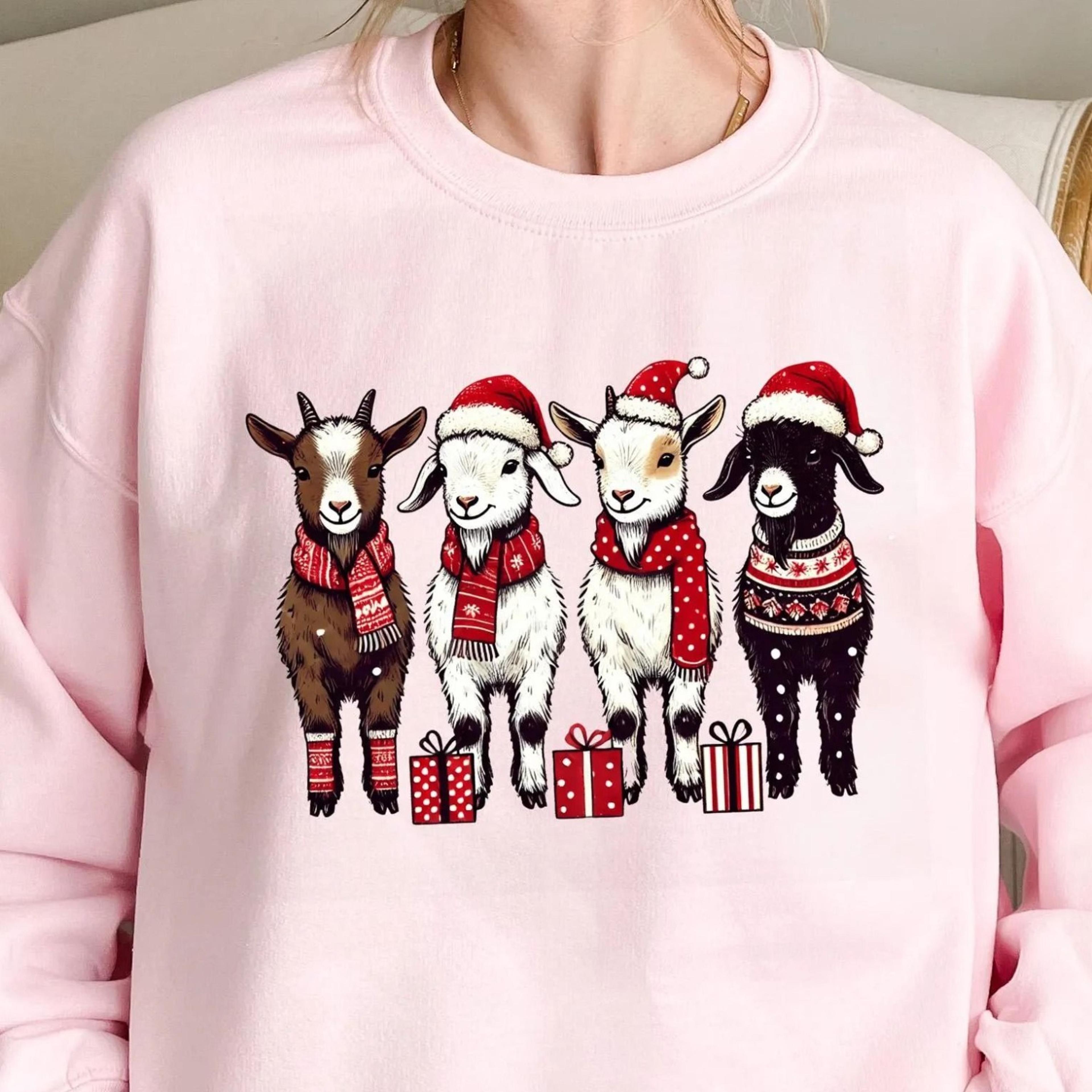 goat lover animal christmas shirt, christmas farm animals sweatshirt, funny goat christmas hoodie, goats in a row tee