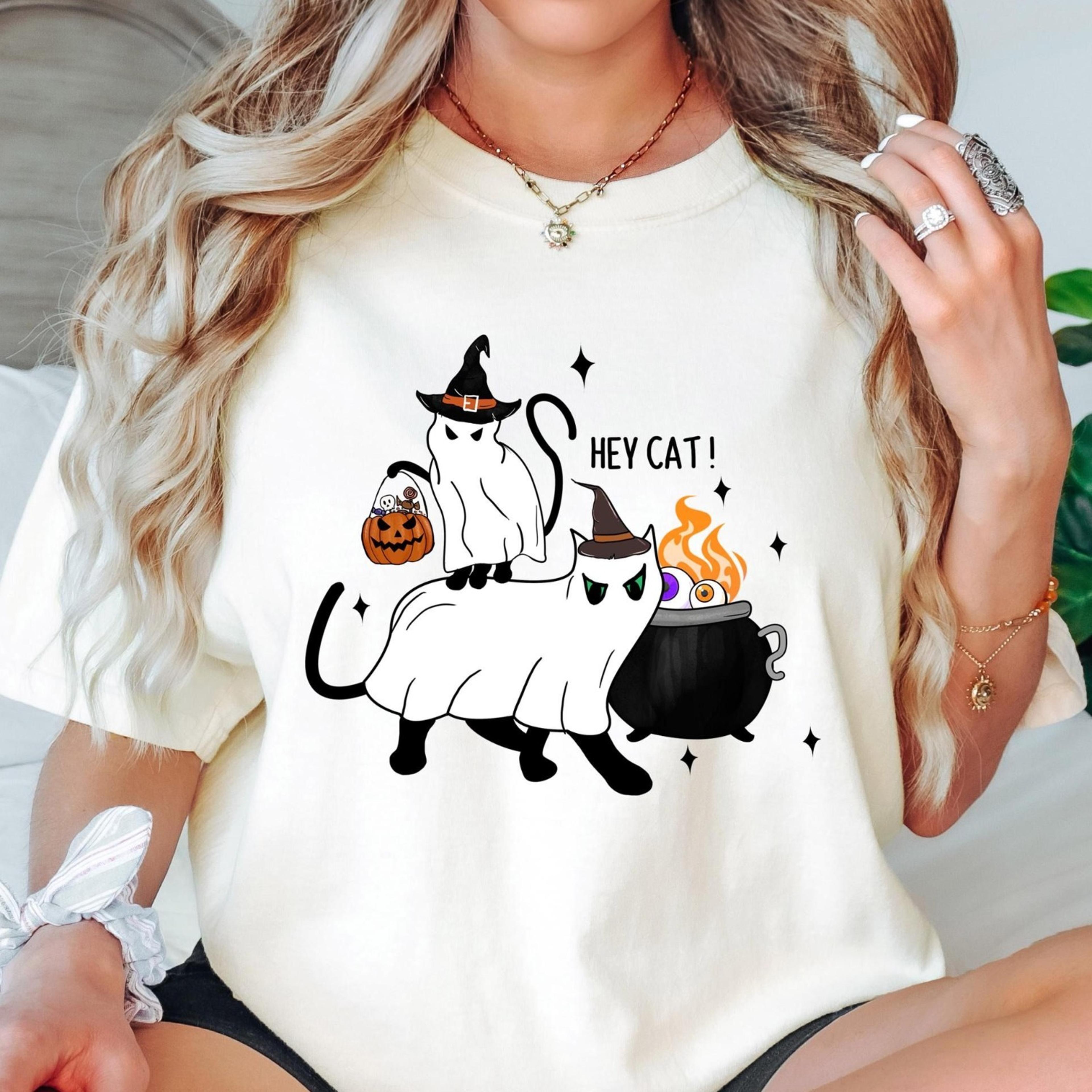 halloween cat sweatshirt, black cat shirt, halloween ghost shirt, cat lover shirt, halloween girly shirt, halloween