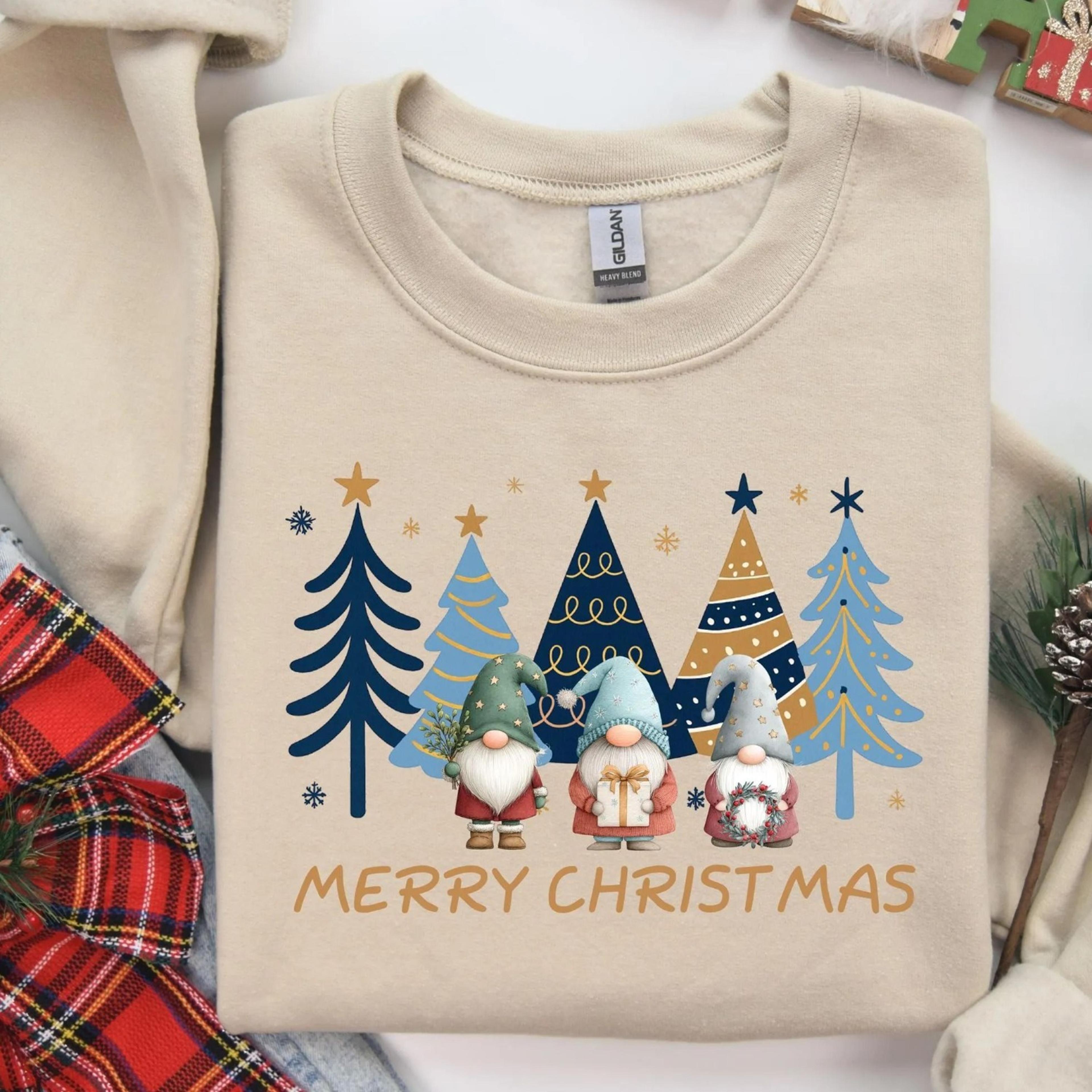 merry christmas gnome sweatshirt, cute holiday christmas tree shirt, festive scandinavian christmas shirt, cozy family