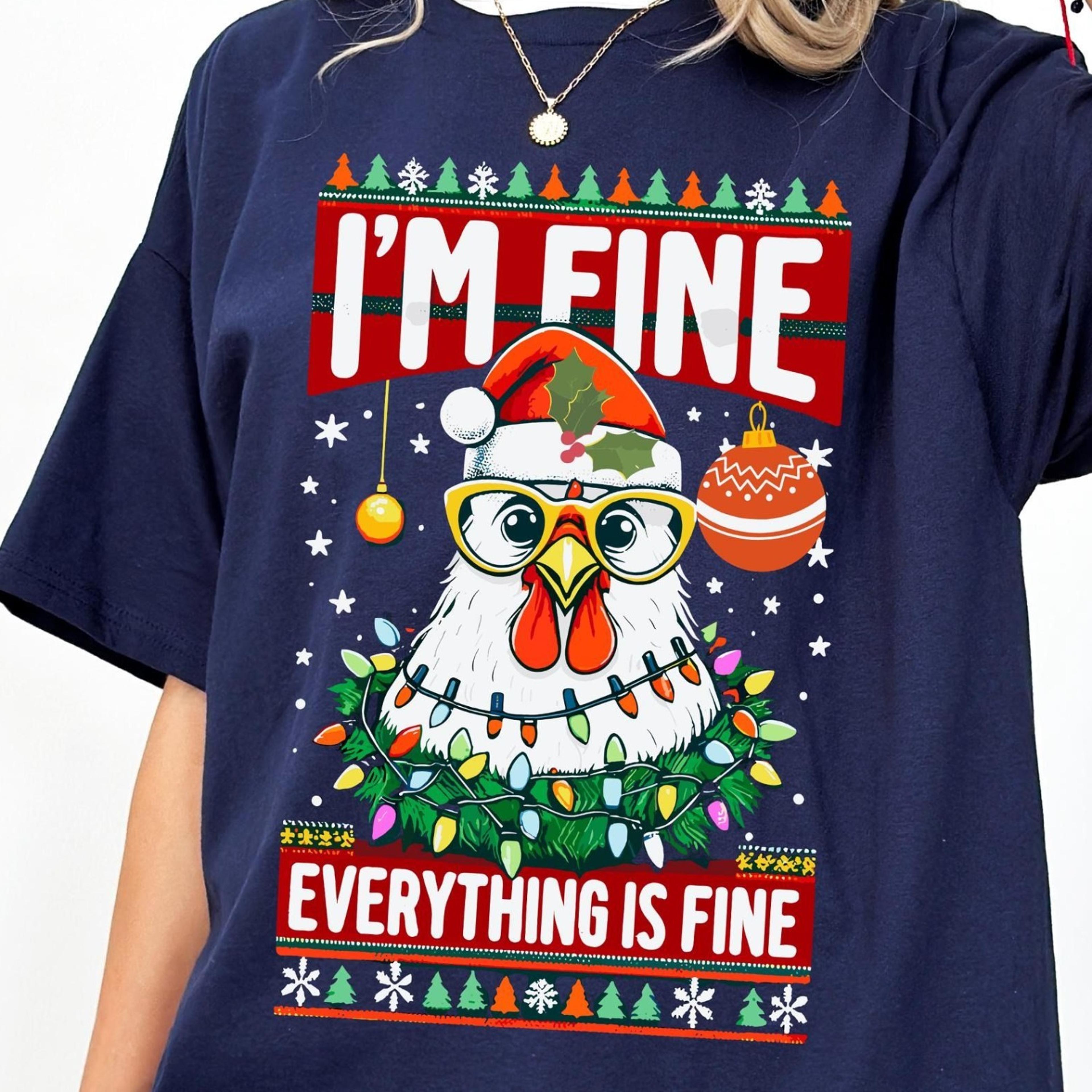 i'm fine everything is fine christmas sweatshirt, christmas light chicken sweatshirt, sarcastic xmas shirt, motivational