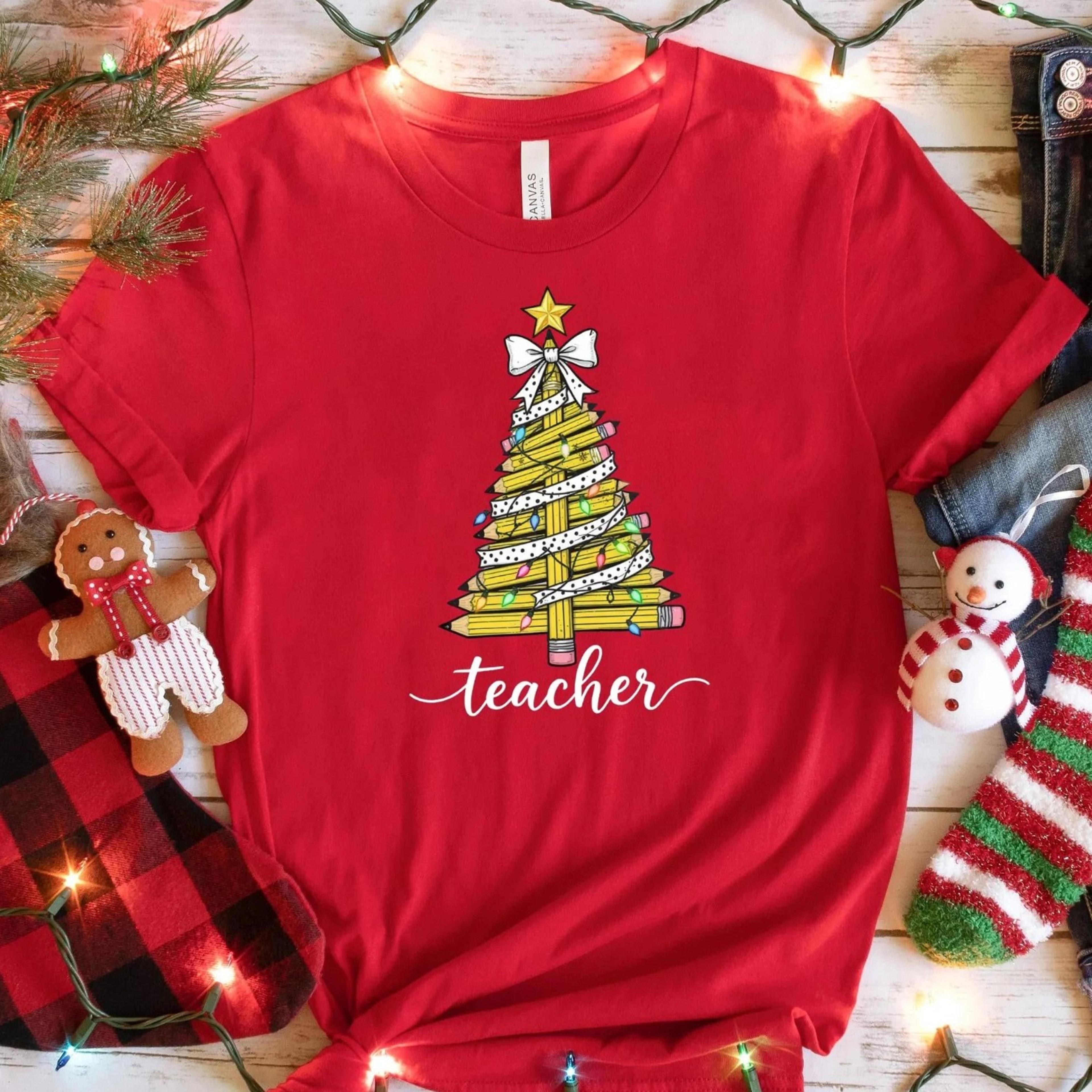 teacher christmas sweatshirt, pencil tree teacher christmas gift, holiday teacher sweater, cute school christmas shirt