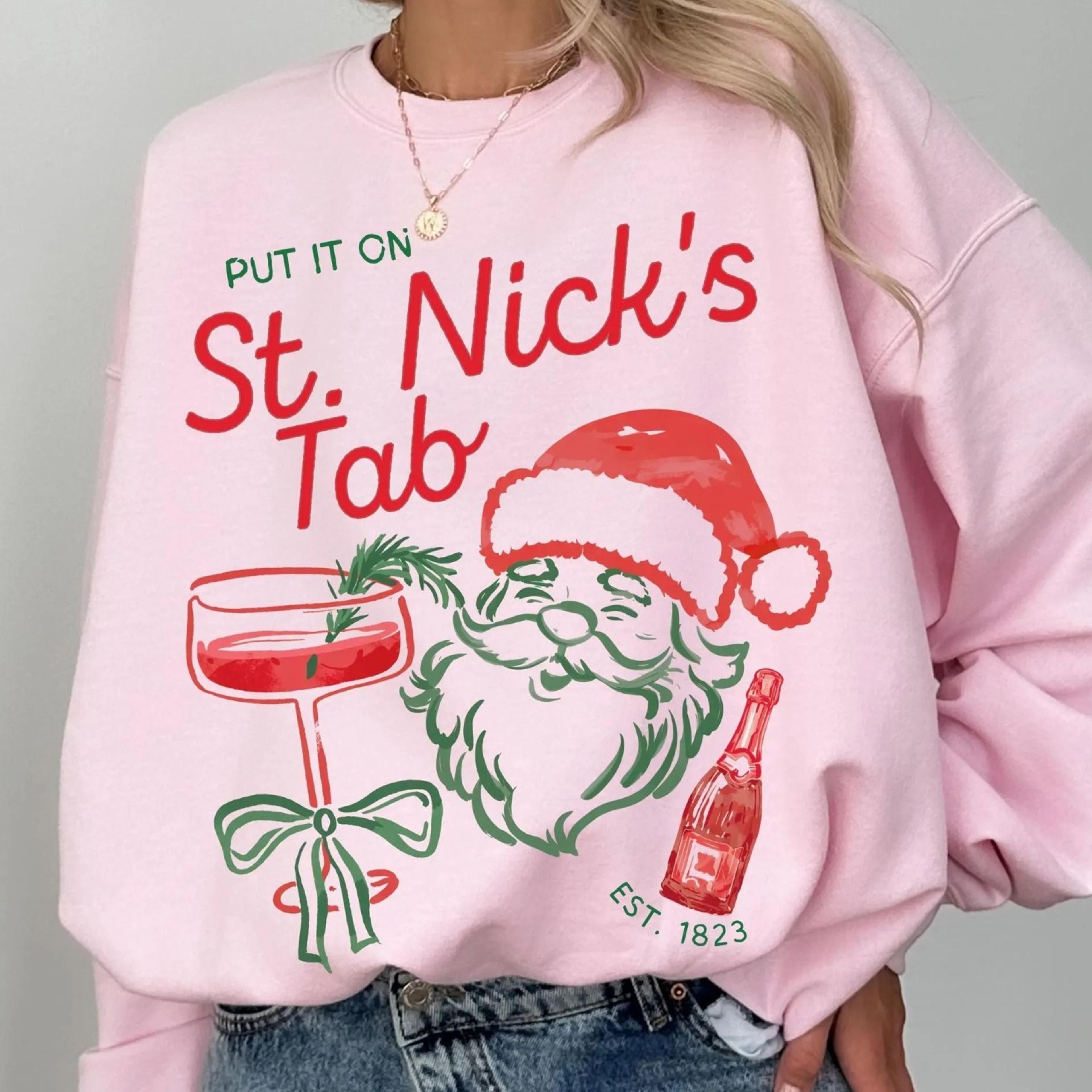 st nicks vintage 90s doodle sweatshirt, coquette christmas top, christmas candycane sweater, xmas martini cocktail crewn