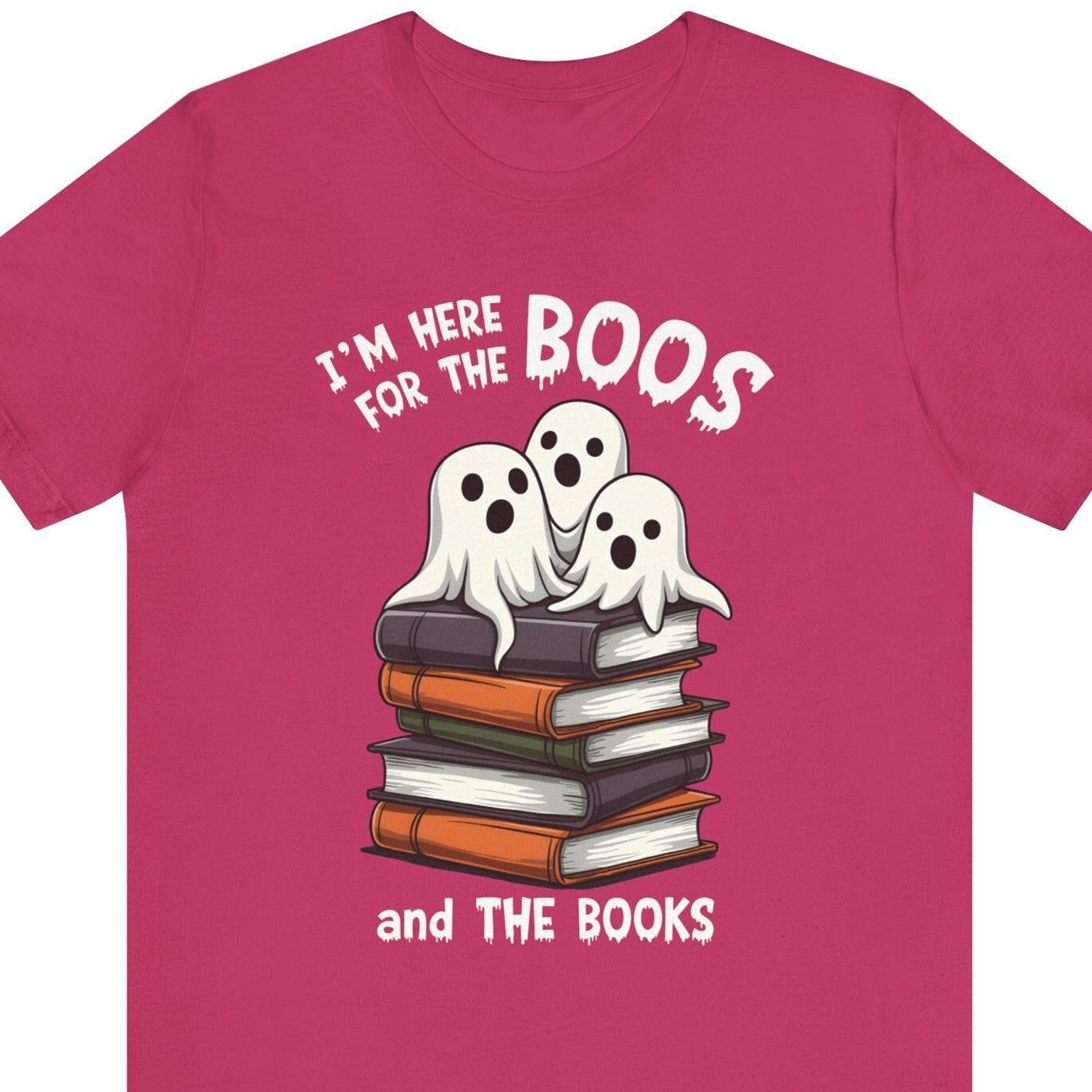 funny halloween teacher shirt, book lover halloween tee, librarian halloween gift idea, i'm here for the boos