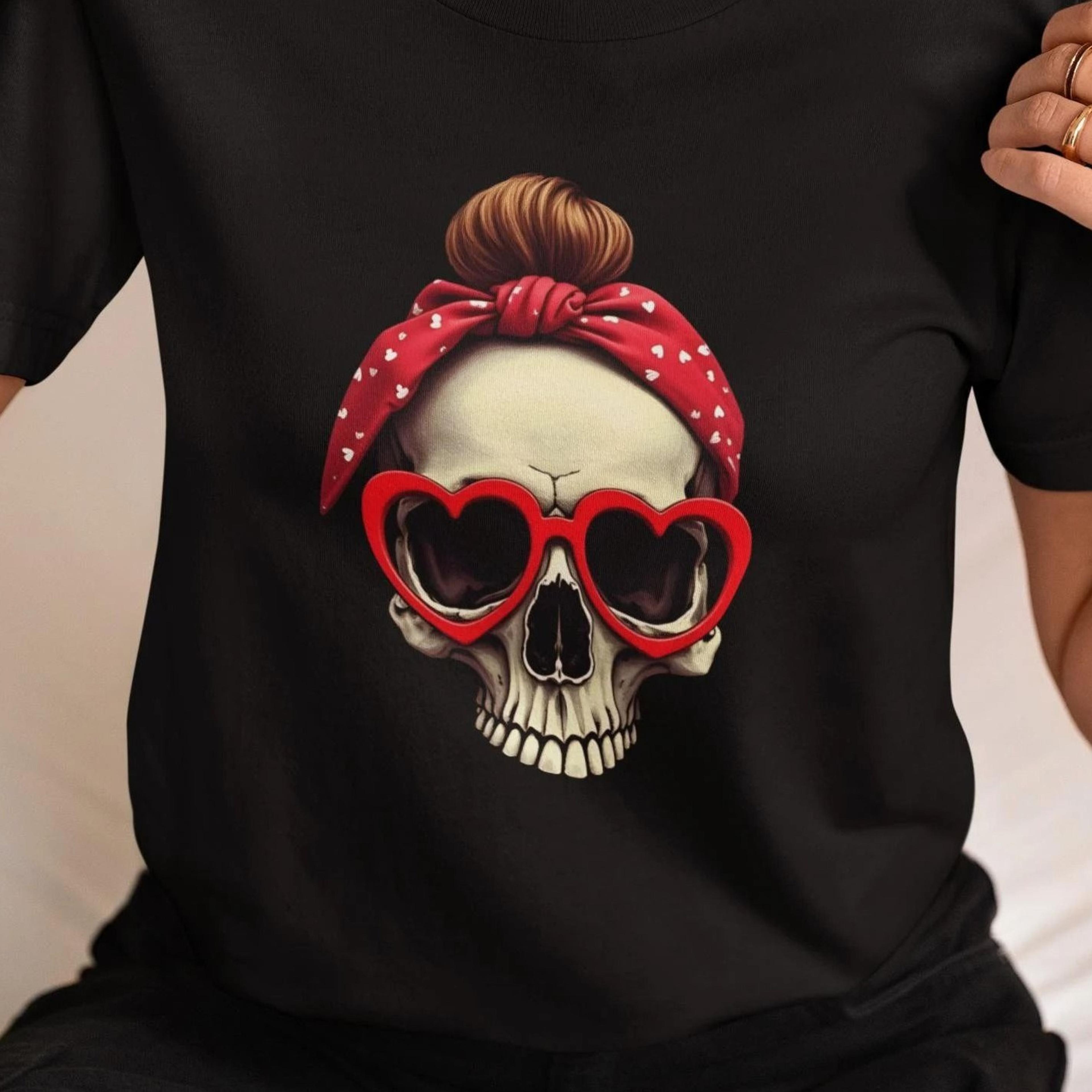 skull lover shirt, red bandana skull tee, hairdresser shirt, gift for skull lovers