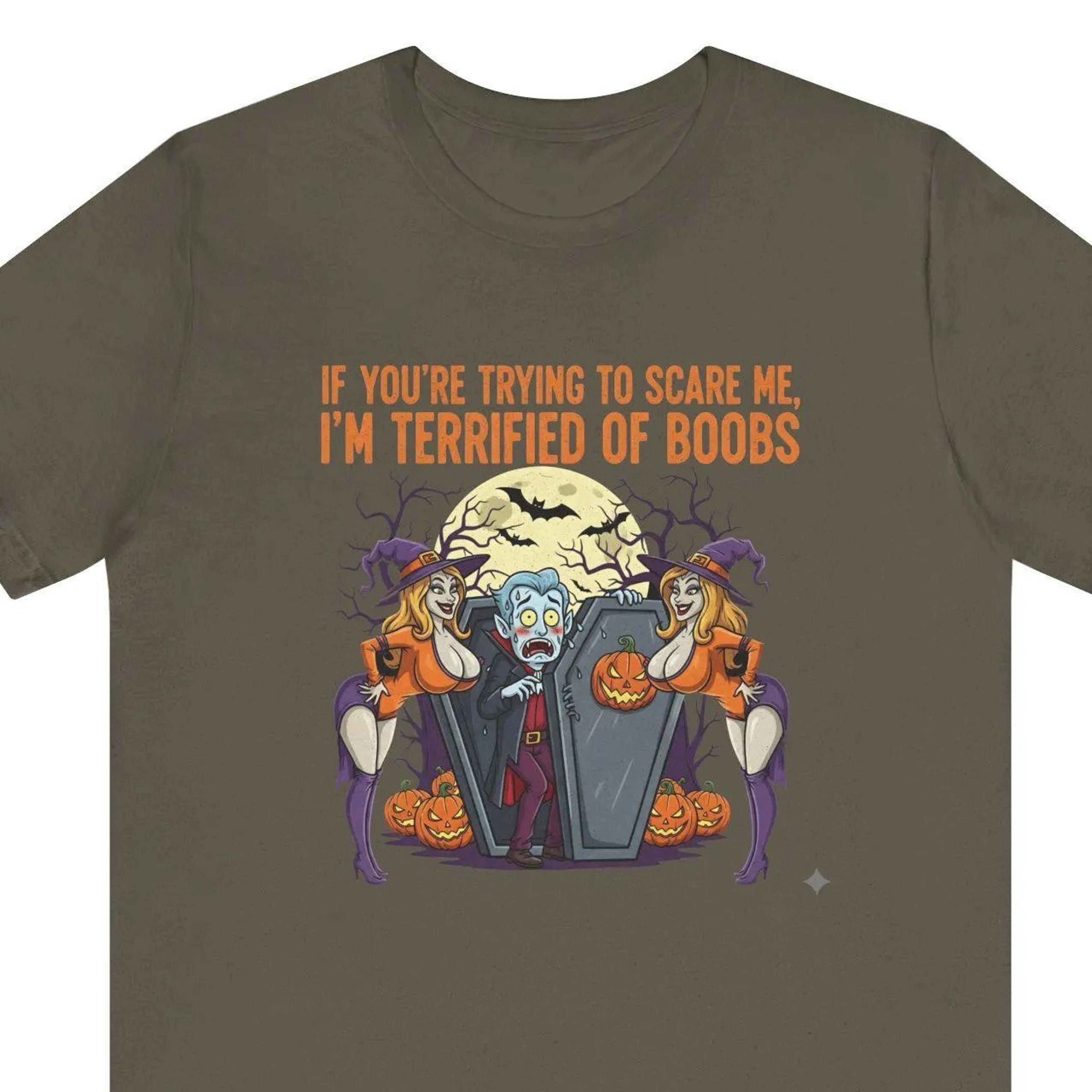 funny halloween tee, halloween vampire t-shirt, funny adult humor halloween shirt, terrified of boobs tshirt