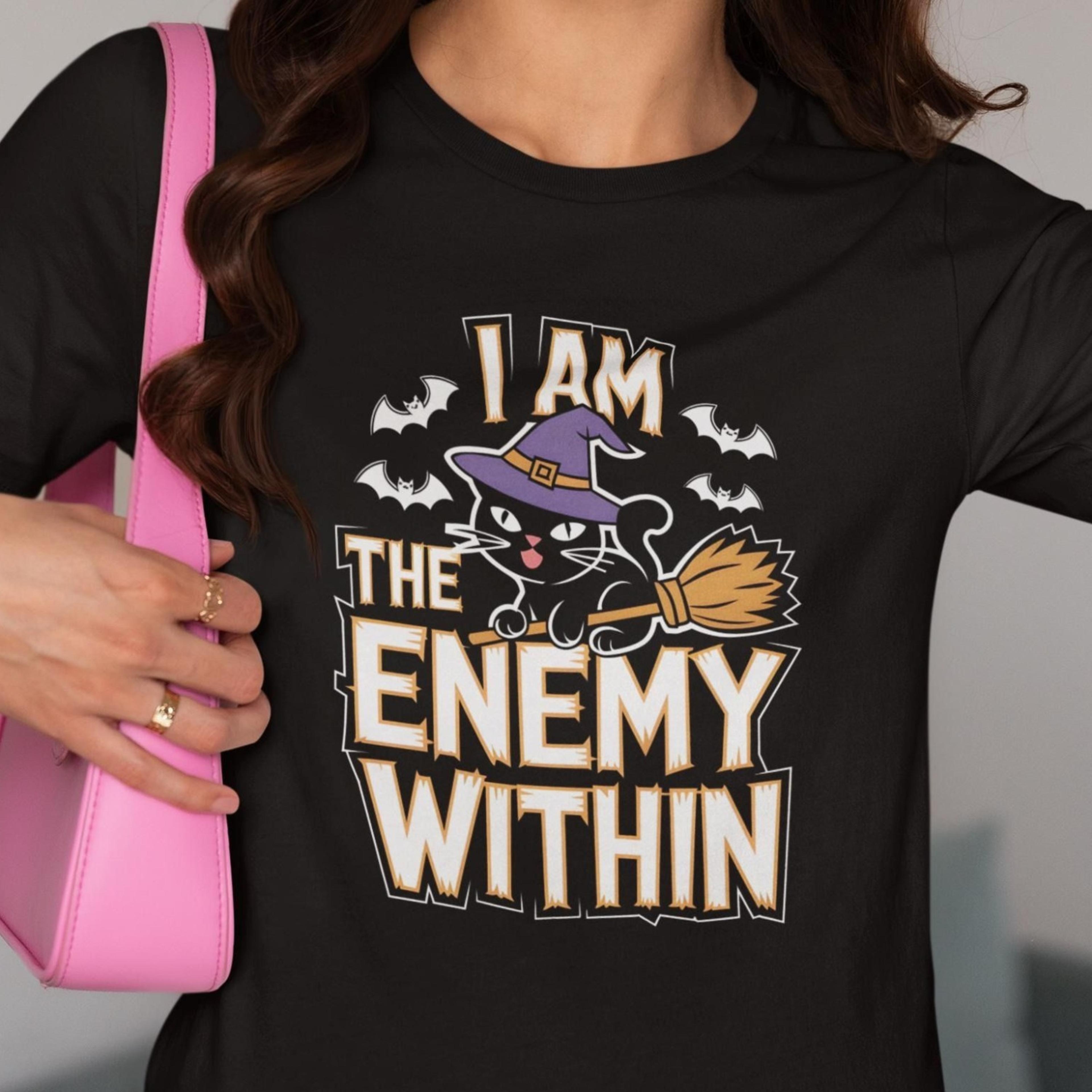 i am the enemy within halloween shirt, kamala harris supporter tee, election 2024 cat-themed shirt, funny halloween