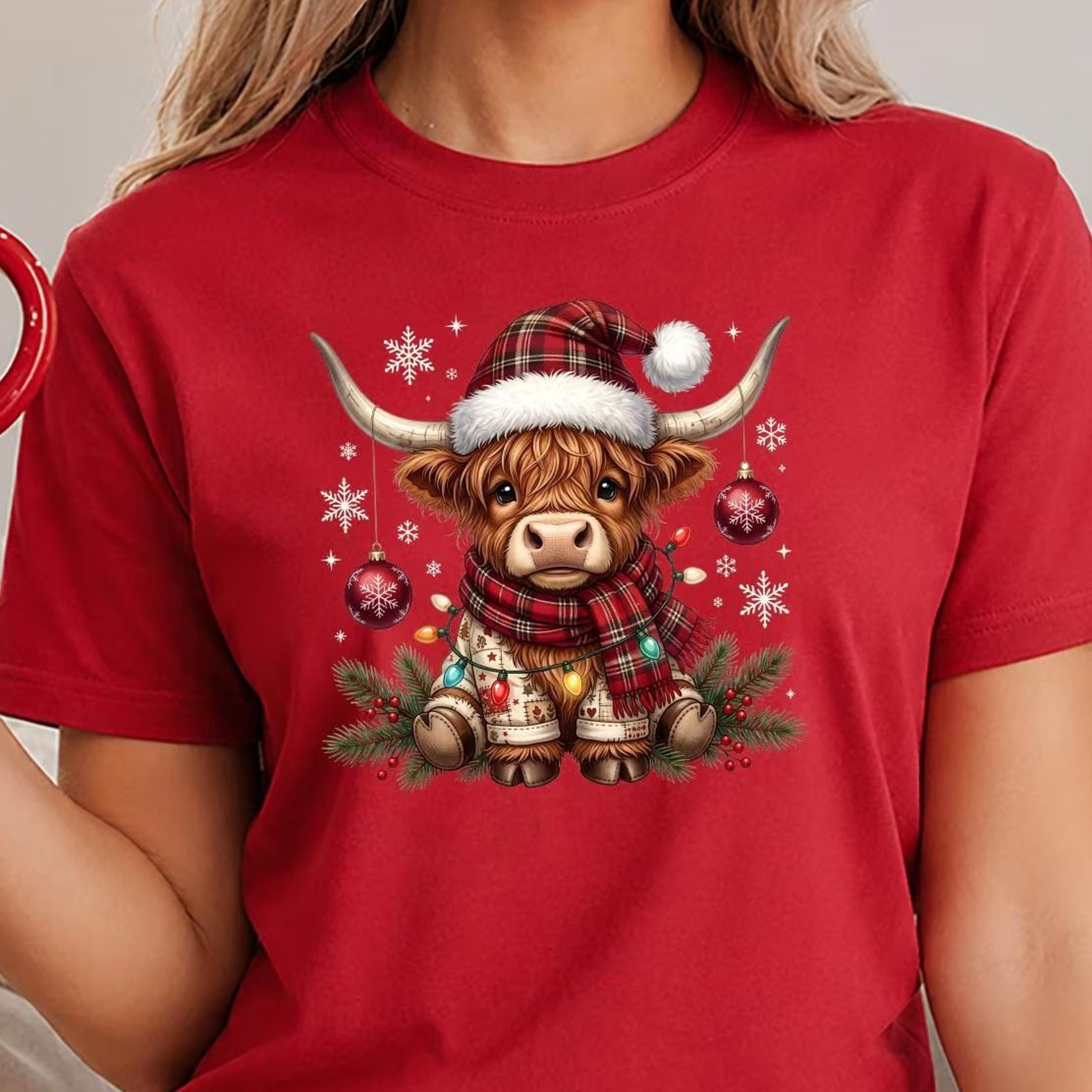 highland cow christmas shirt, retro patchwork cow tees, western christmas top, crochet style holiday shirt