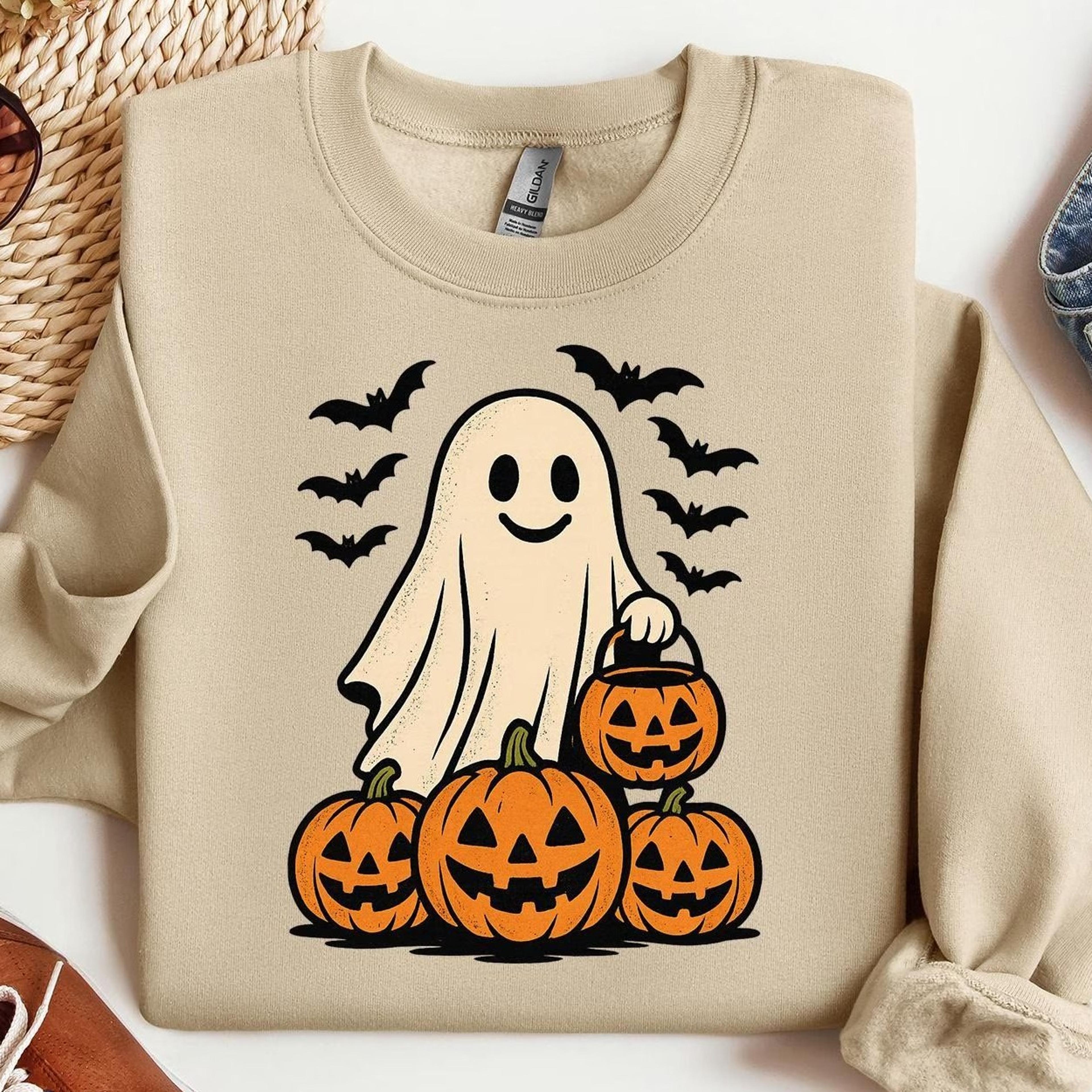 ghost halloween sweatshirt, women's pumpkin ghost sweater, spooky fall jumper, cute halloween