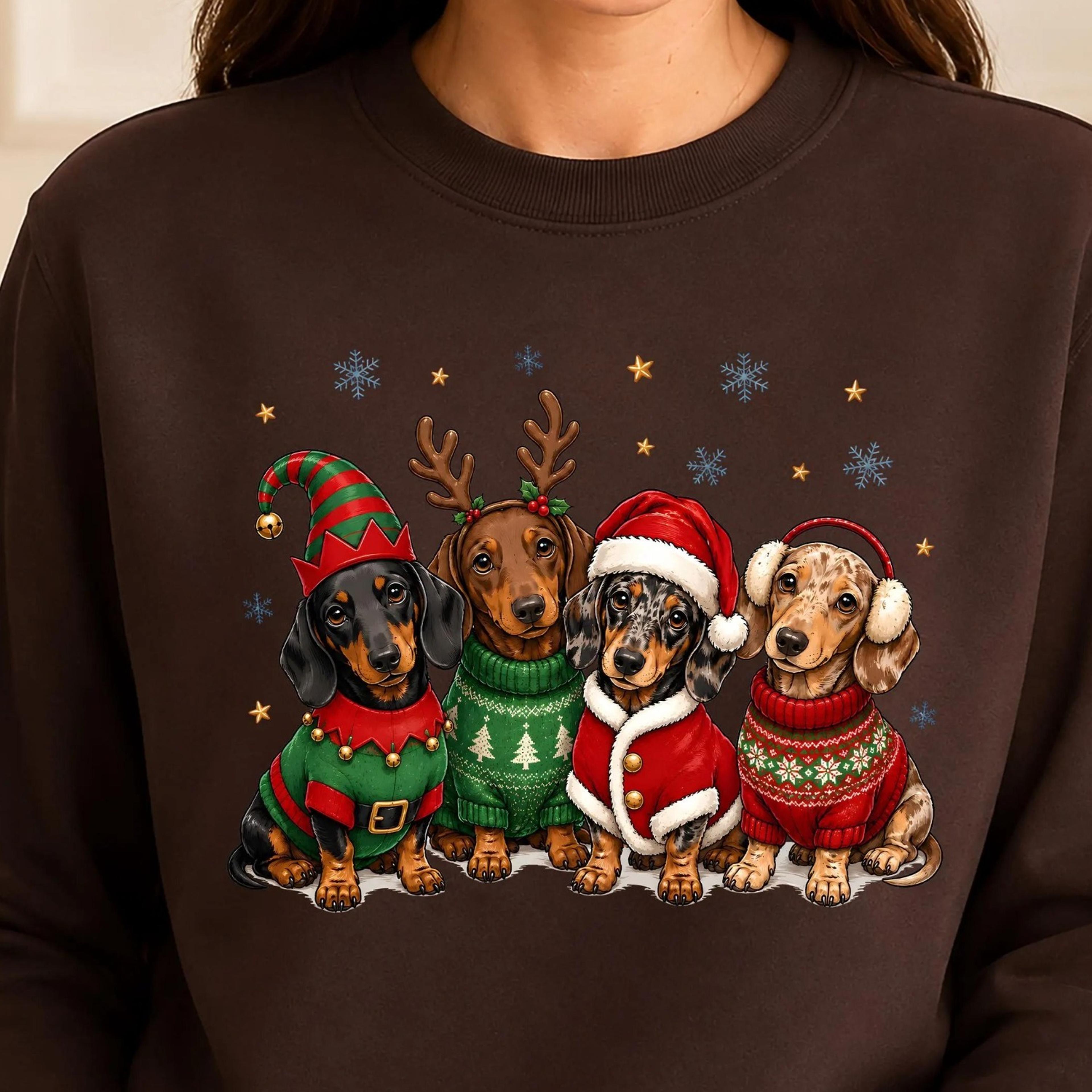 dachshund christmas sweatshirt, cute wiener dog xmas crewneck, doxie holiday sweater