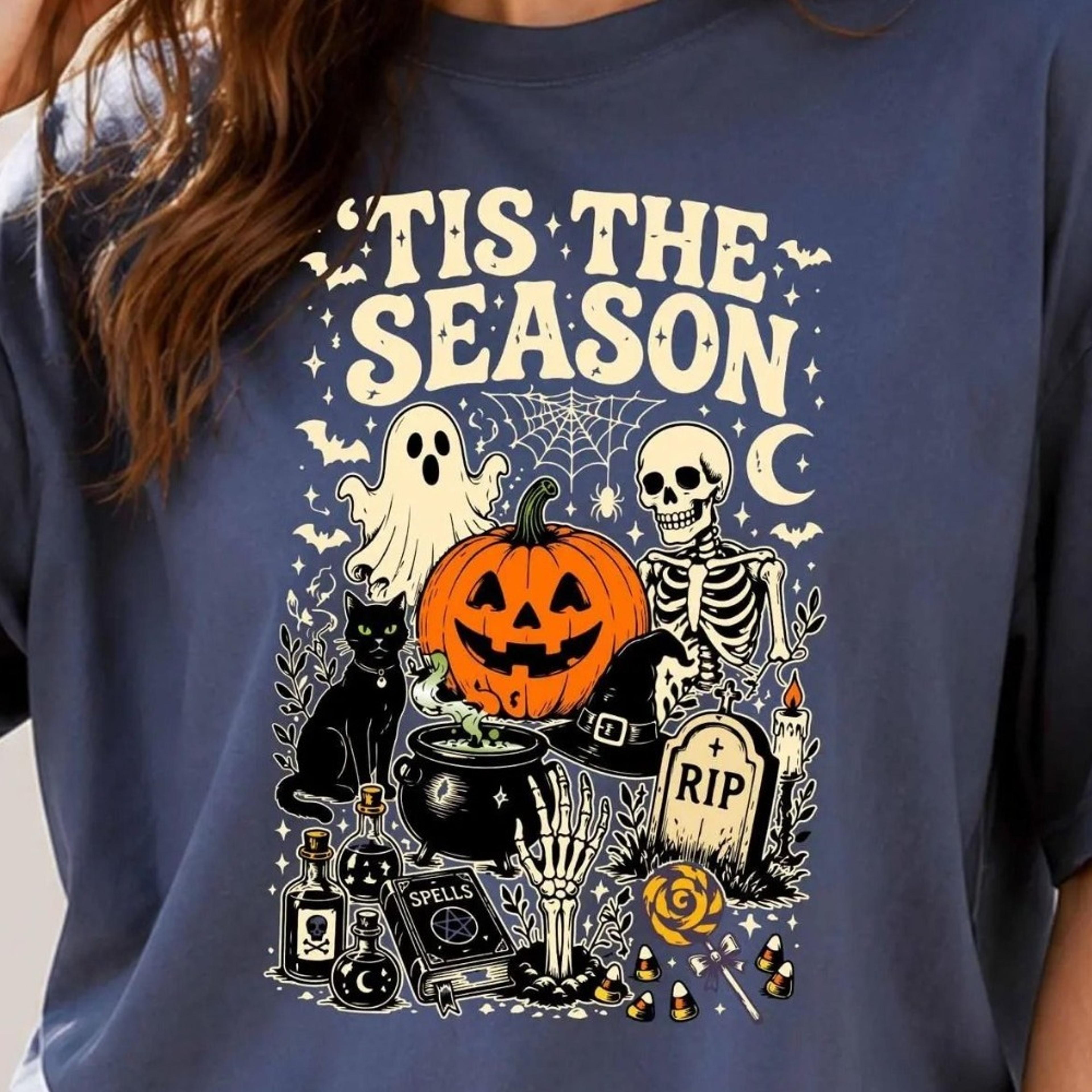 skeleton pumpkin tee, retro ghost graphic t shirt, spooky season shirt, cute fall halloween outfit