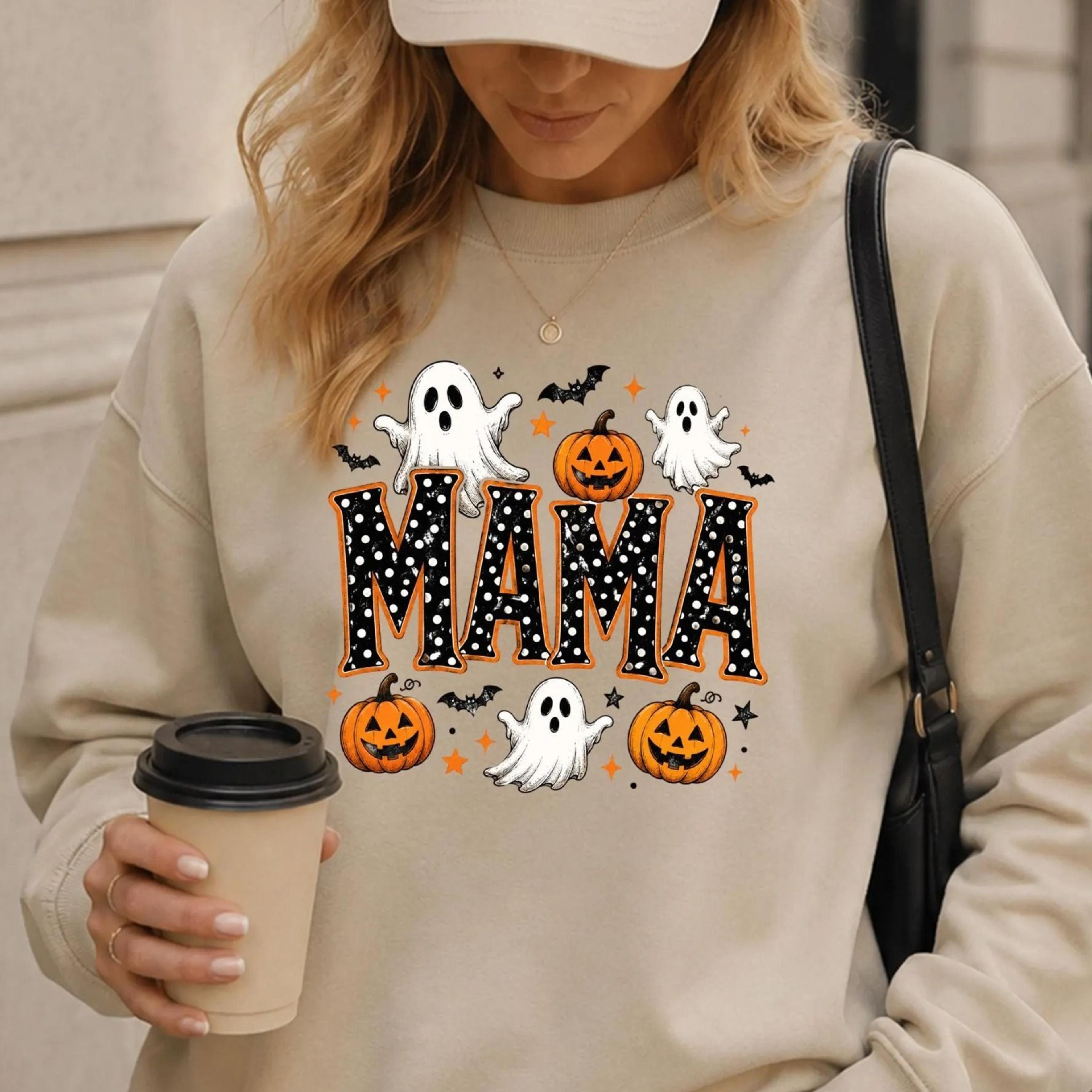 halloween spooky mama sweatshirt, ghost pumpkin mom jumper, cute spooky mama sweater, fall mom life sweatshirt