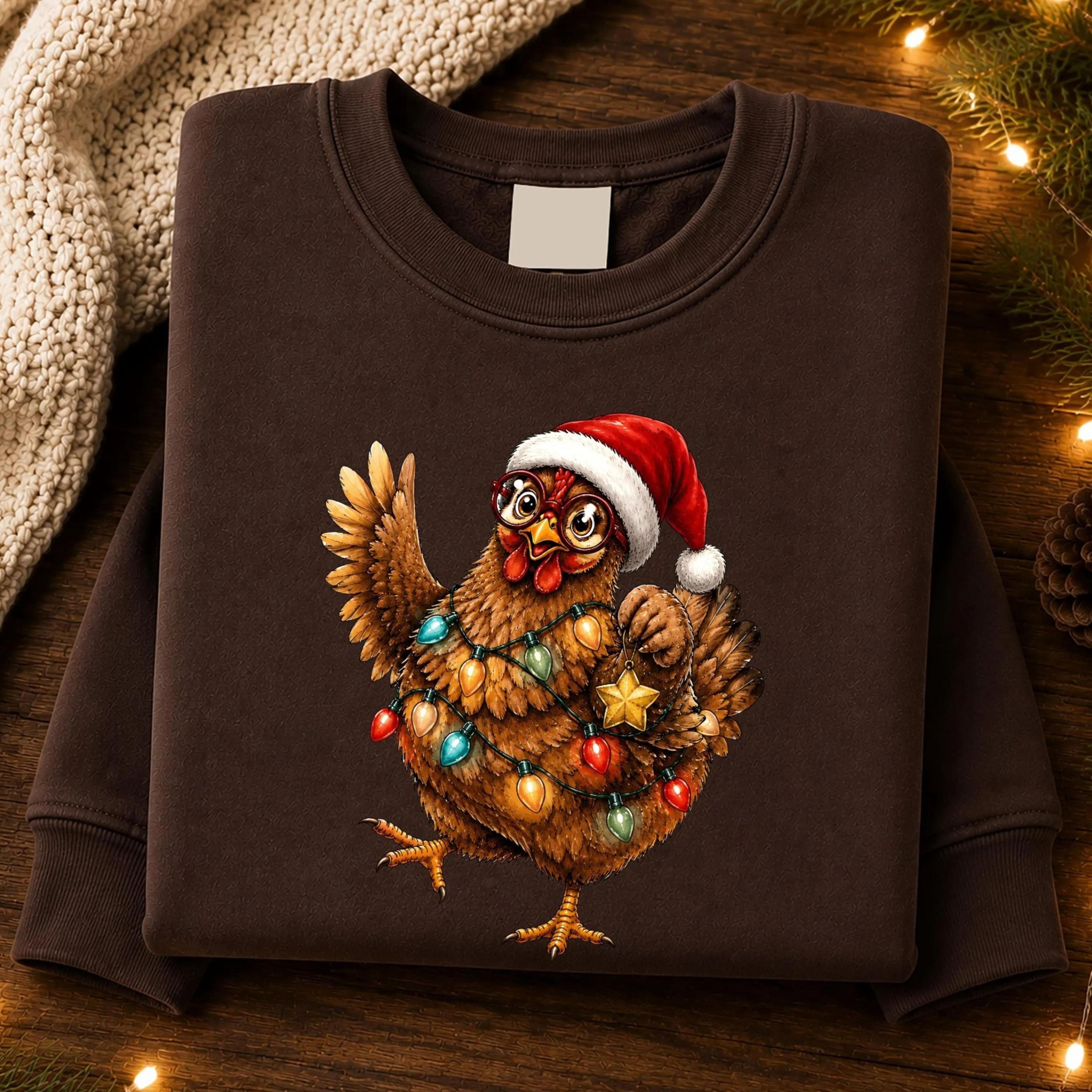 christmas chicken sweatshirt, funny santa hat chicken crewneck, farmhouse xmas sweater, chicken lover holiday gift