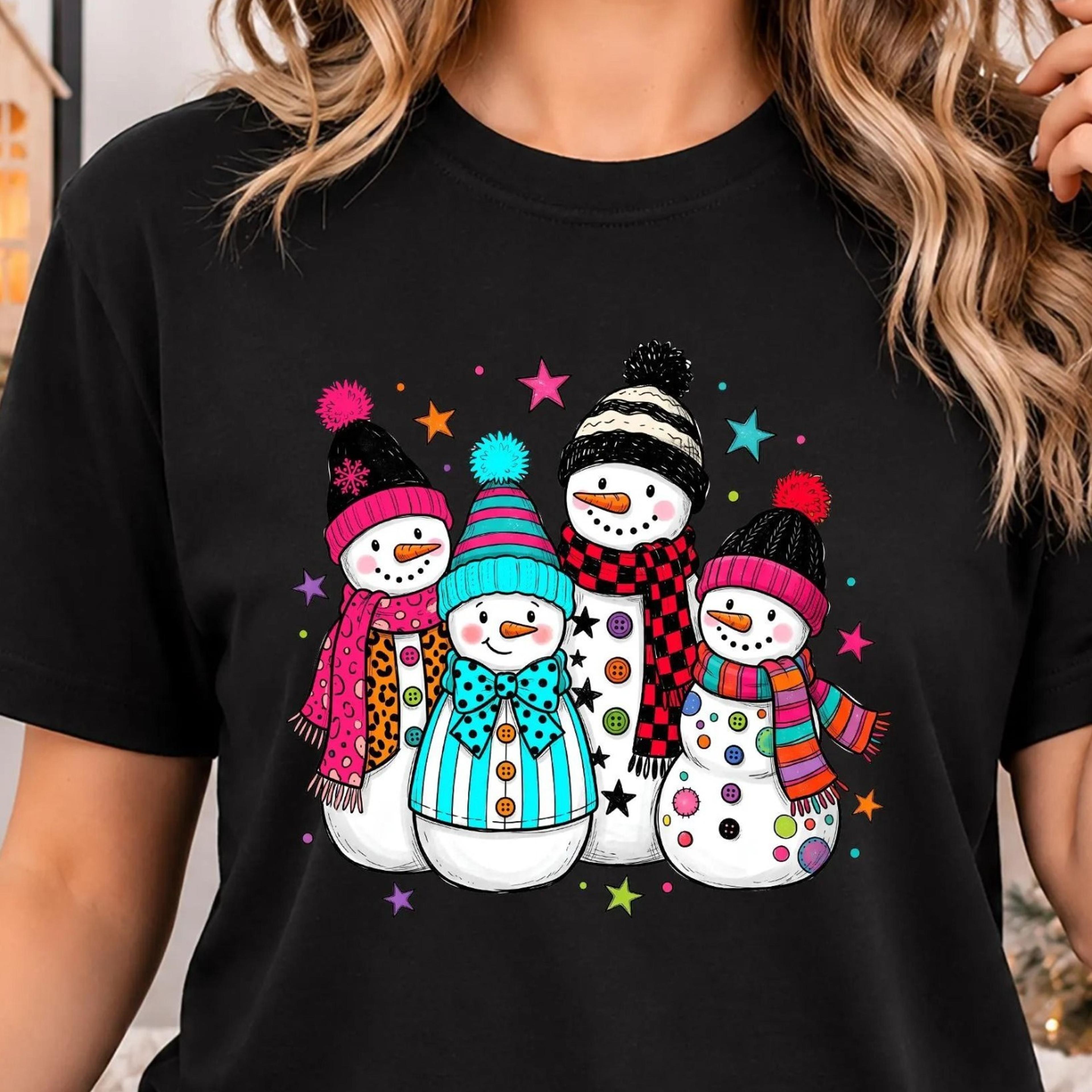 cute snowman christmas shirt, colorful snowman family tee, winter snowman shirt, womens holiday shirt