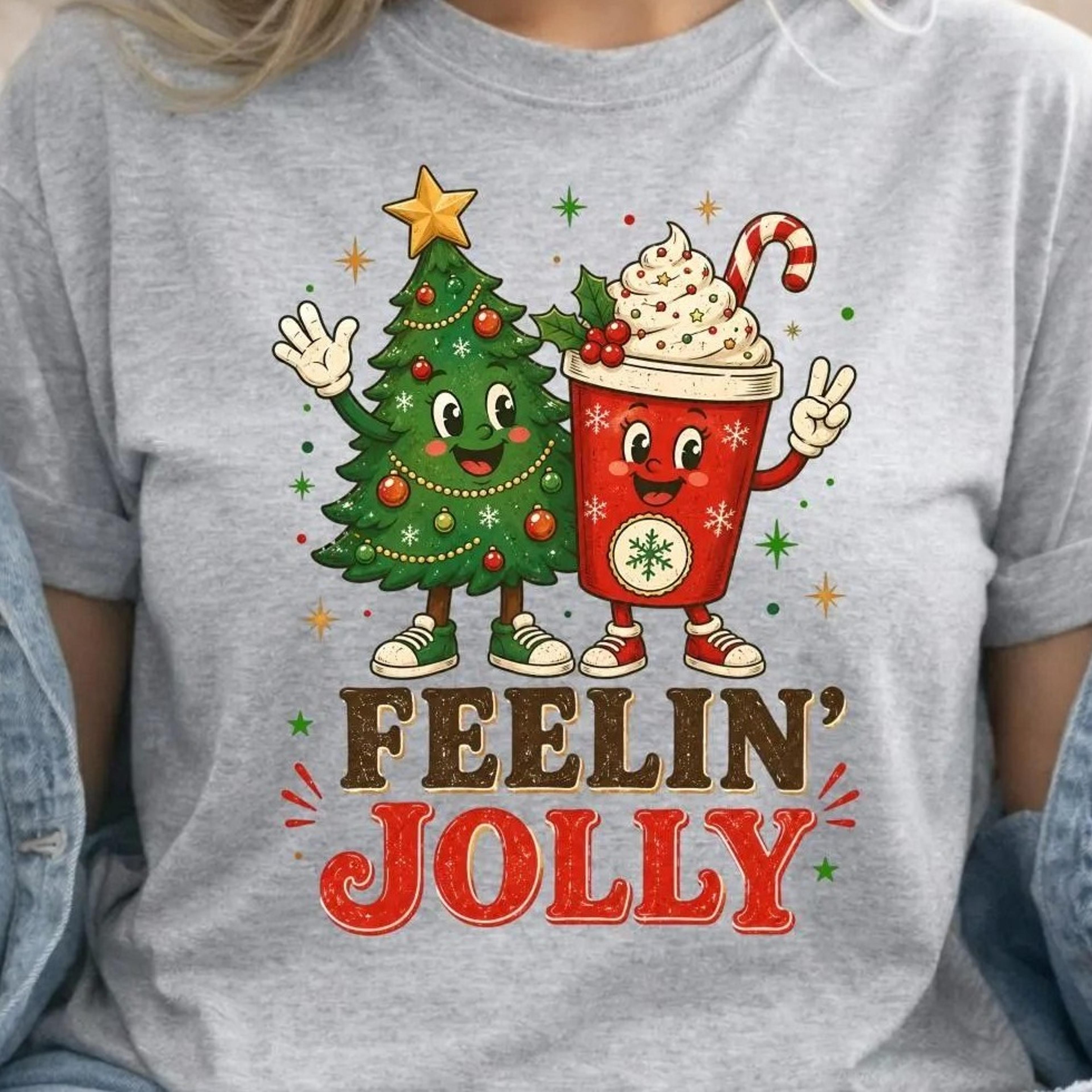 retro christmas shirt, feeling jolly holiday tee, vintage xmas graphic shirt