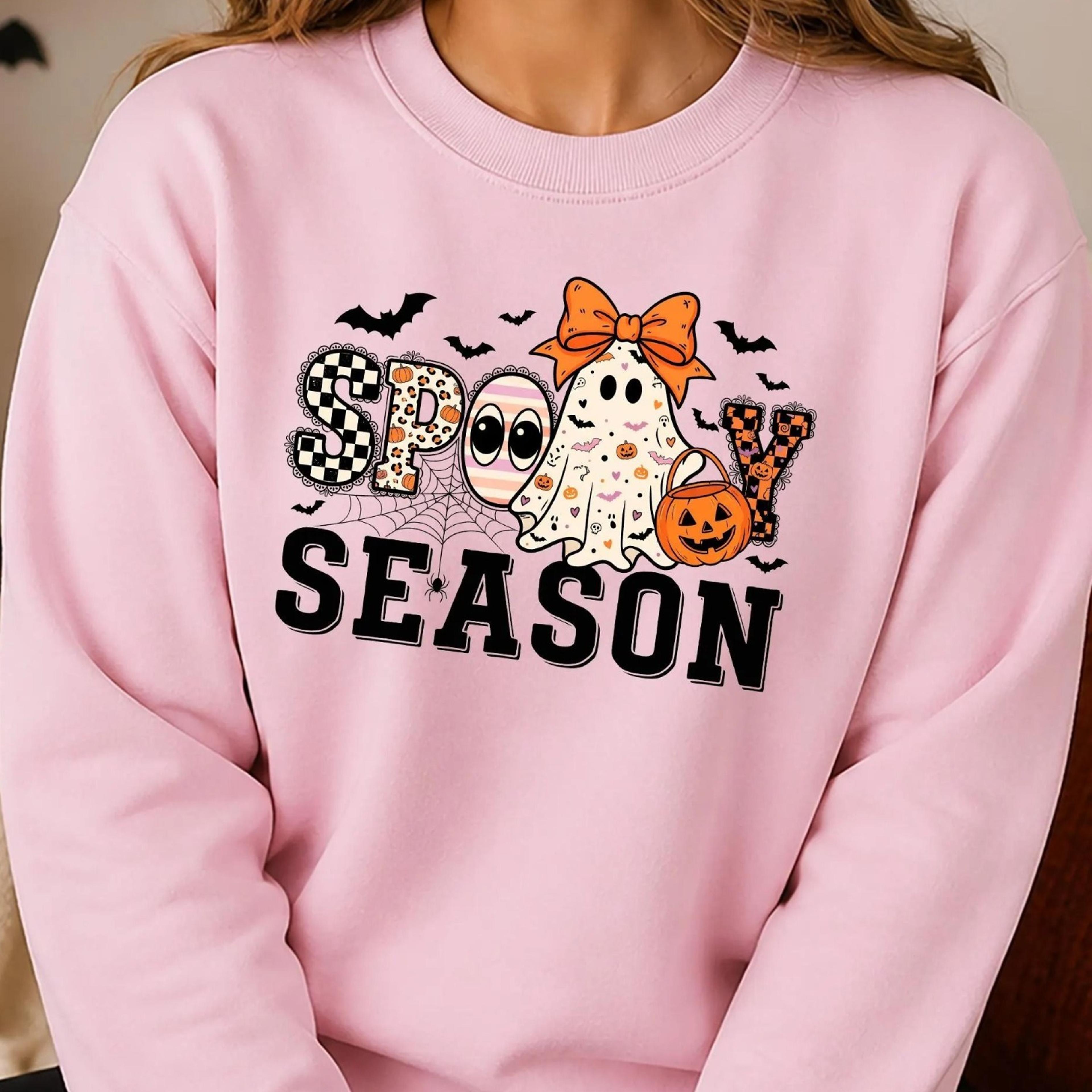 spooky season sweatshirt, cute ghost halloween crewneck, retro coquette bow ghost sweater