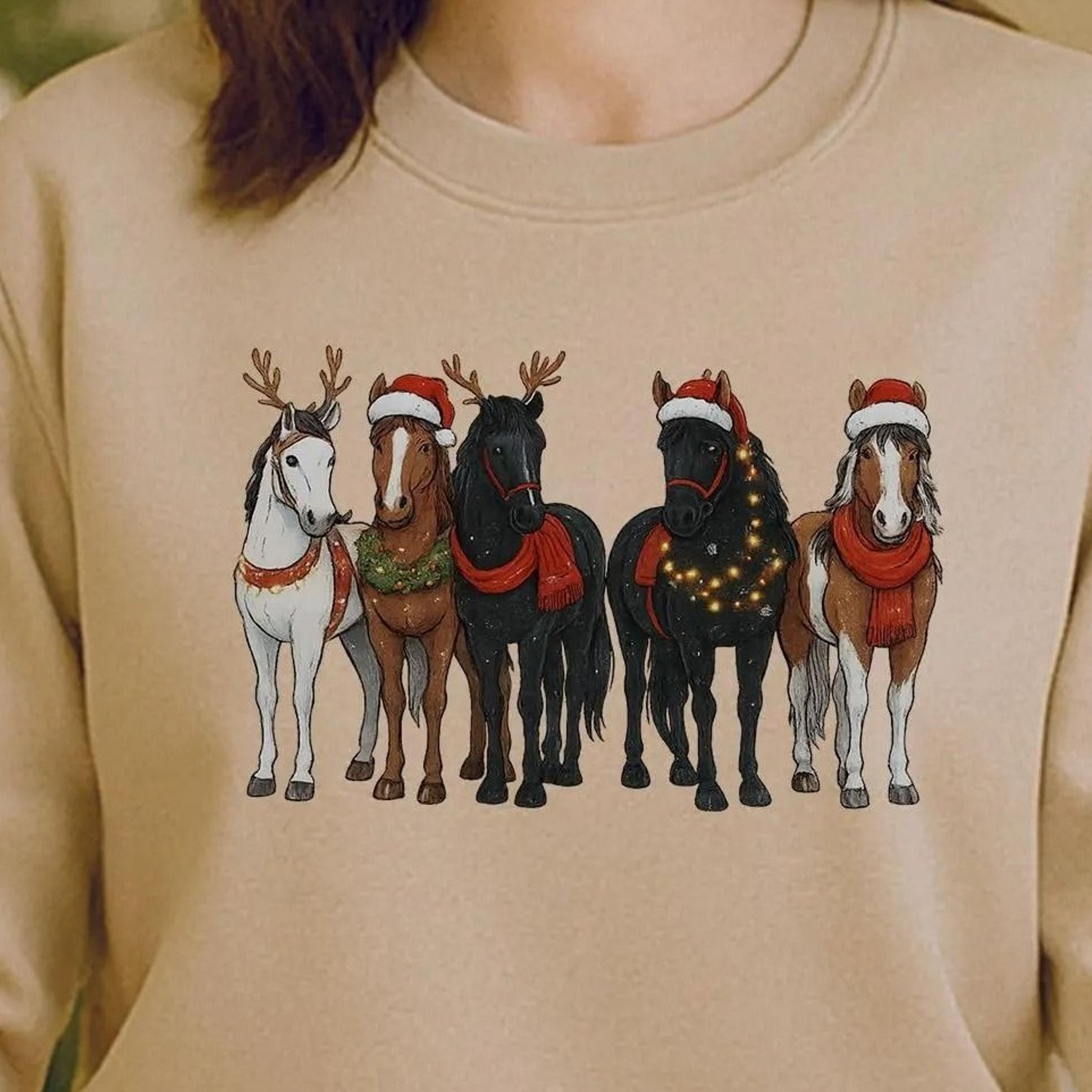 horse christmas sweatshirt, funny equestrian jumper, cute holiday farm sweater, festive horse lover top, winter xmas