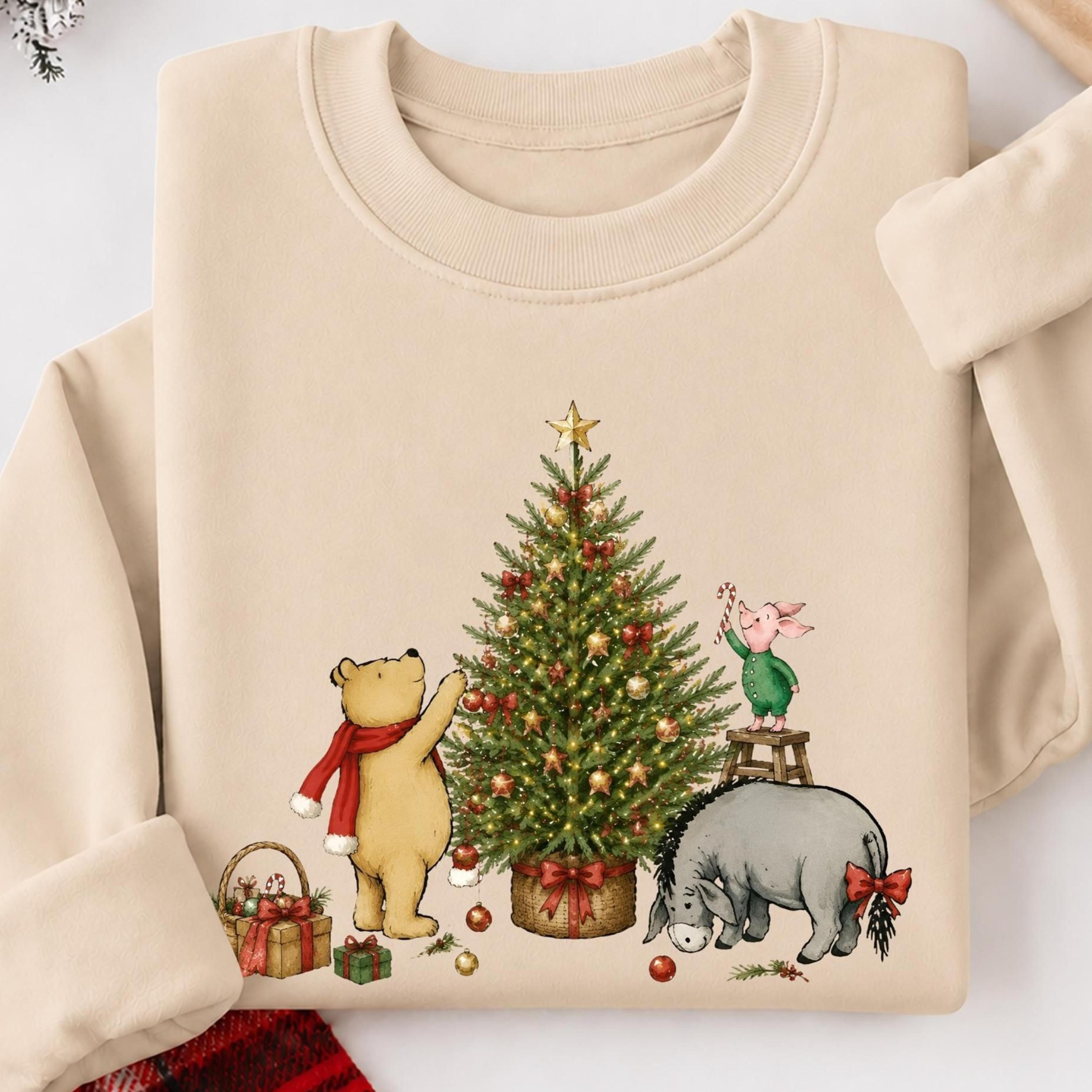 cute bear christmas sweatshirt, woodland friends christmas jumper, matching family crewneck top, cozy holiday sweater
